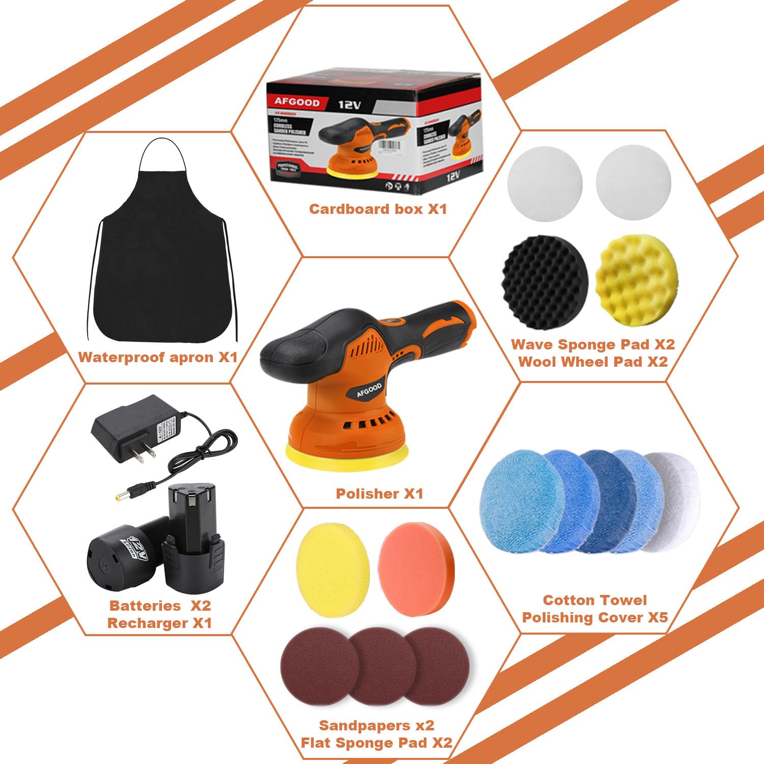 18PCS Cordless Car Buffer Polisher Kit - 5 Inch & 6 Inch Portable Waxing Machine with 2x 2000mAh Batteries, Buffing Pads & Bonnet - Perfect for Car Detailing, Auto Polishing & Waxing at Home or Professional Use