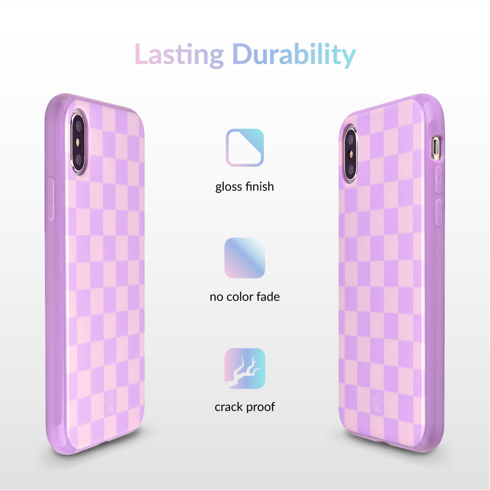Checkered Lavender Nude iPhone Case - Trendy Protective Cover for iPhone 13/14/15 - Soft Matte Finish with Shock Absorption - Perfect for Everyday Use, Travel & Fashion Accessories