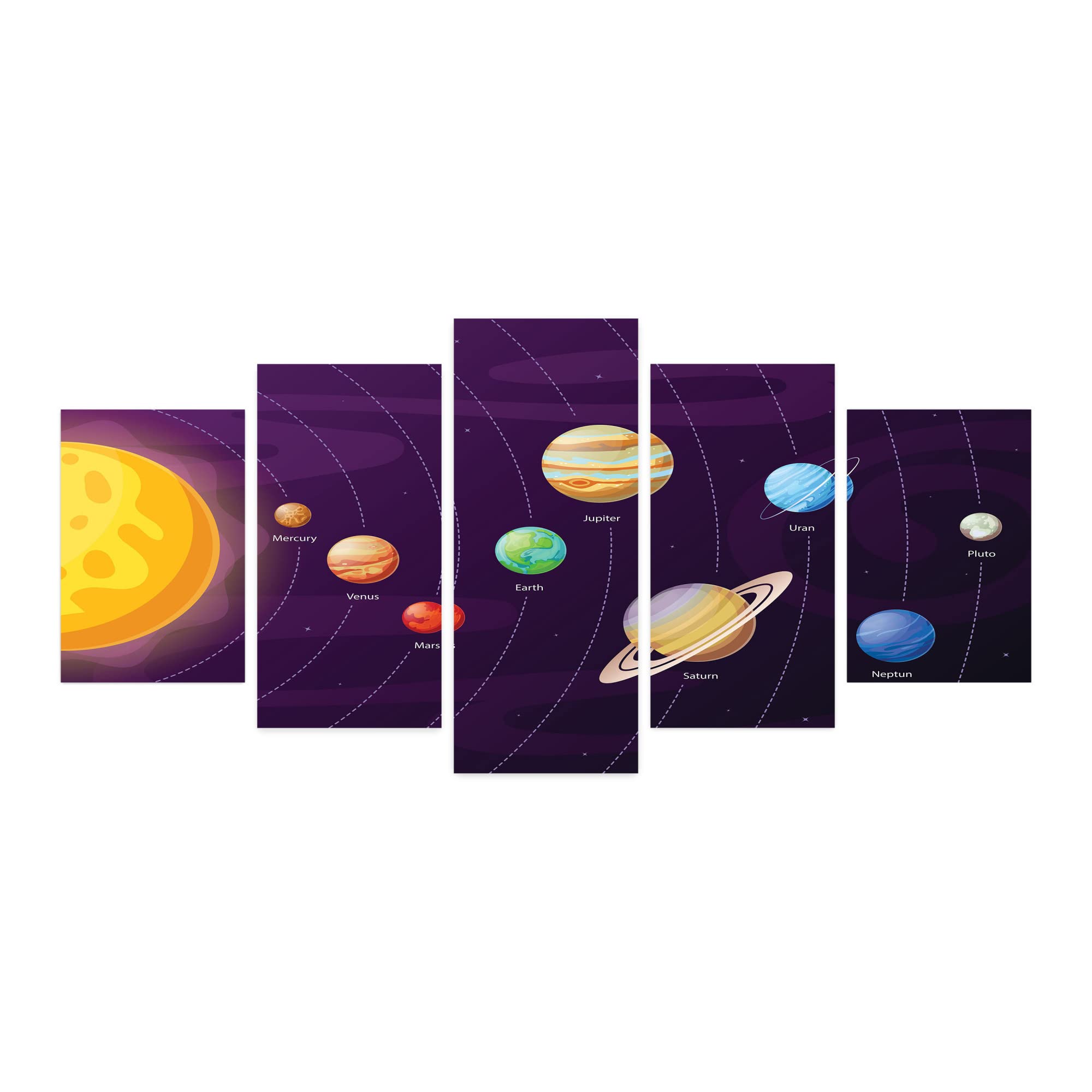 Ambesonne Astronomy 5-Panel Acrylic Glass Wall Art - Solar System Planets in Orbit with Sun - Modern Space Themed Decor for Living Room, Bedroom, Dorm - 60