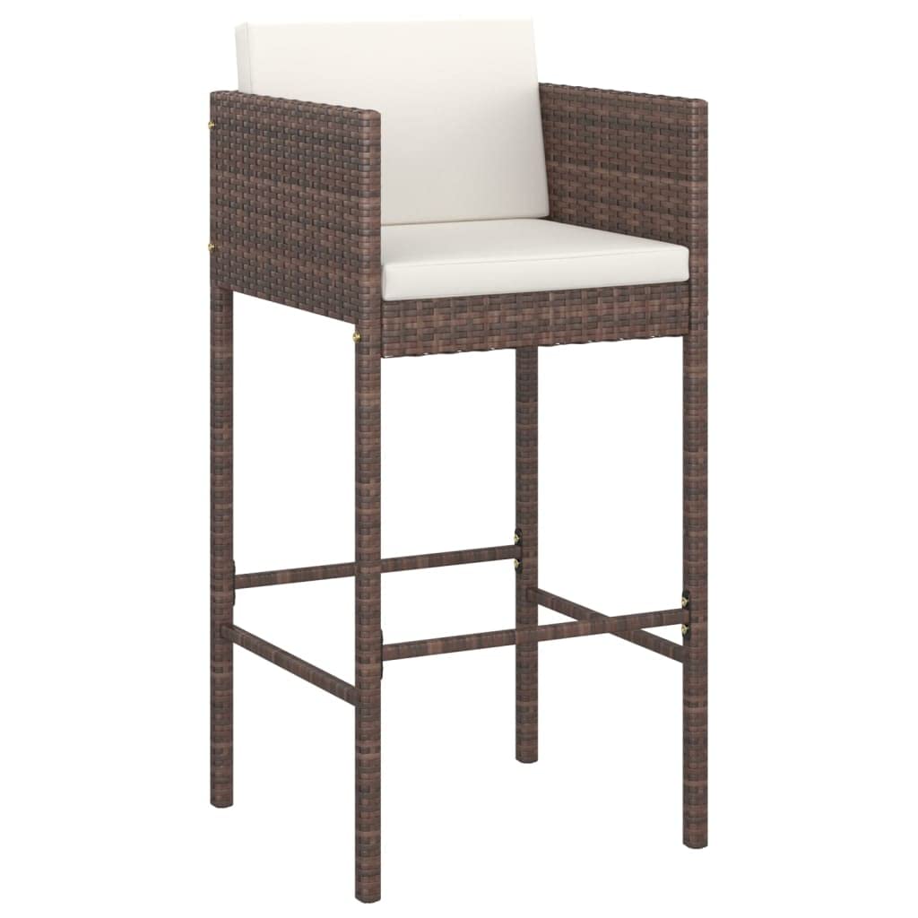 4-Piece Brown Poly Rattan Bar Stools with Cushions - Patio, Kitchen Island, or Home Bar Seating