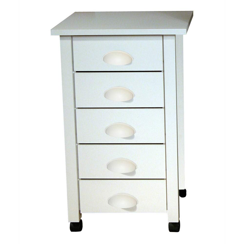 Venture Horizon 4047-11WH White 5-Drawer Bead Board Rolling Utility Cart - Perfect for Craft Room, Classroom, or Office Organization Storage