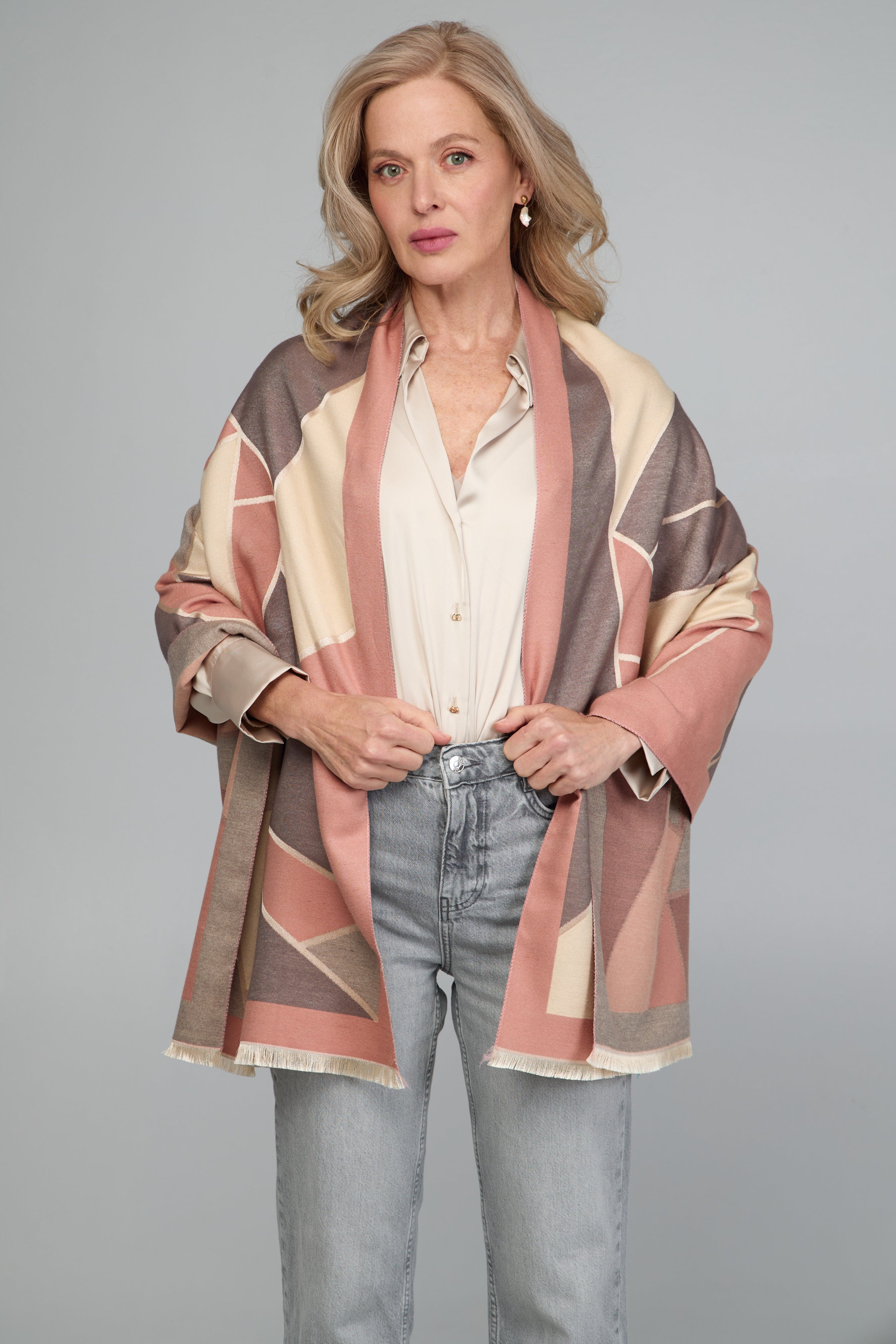 Reversible Geometric Print Scarf for Women - Stylish Winter Fashion Accessory for Office, Travel & Casual Outfits