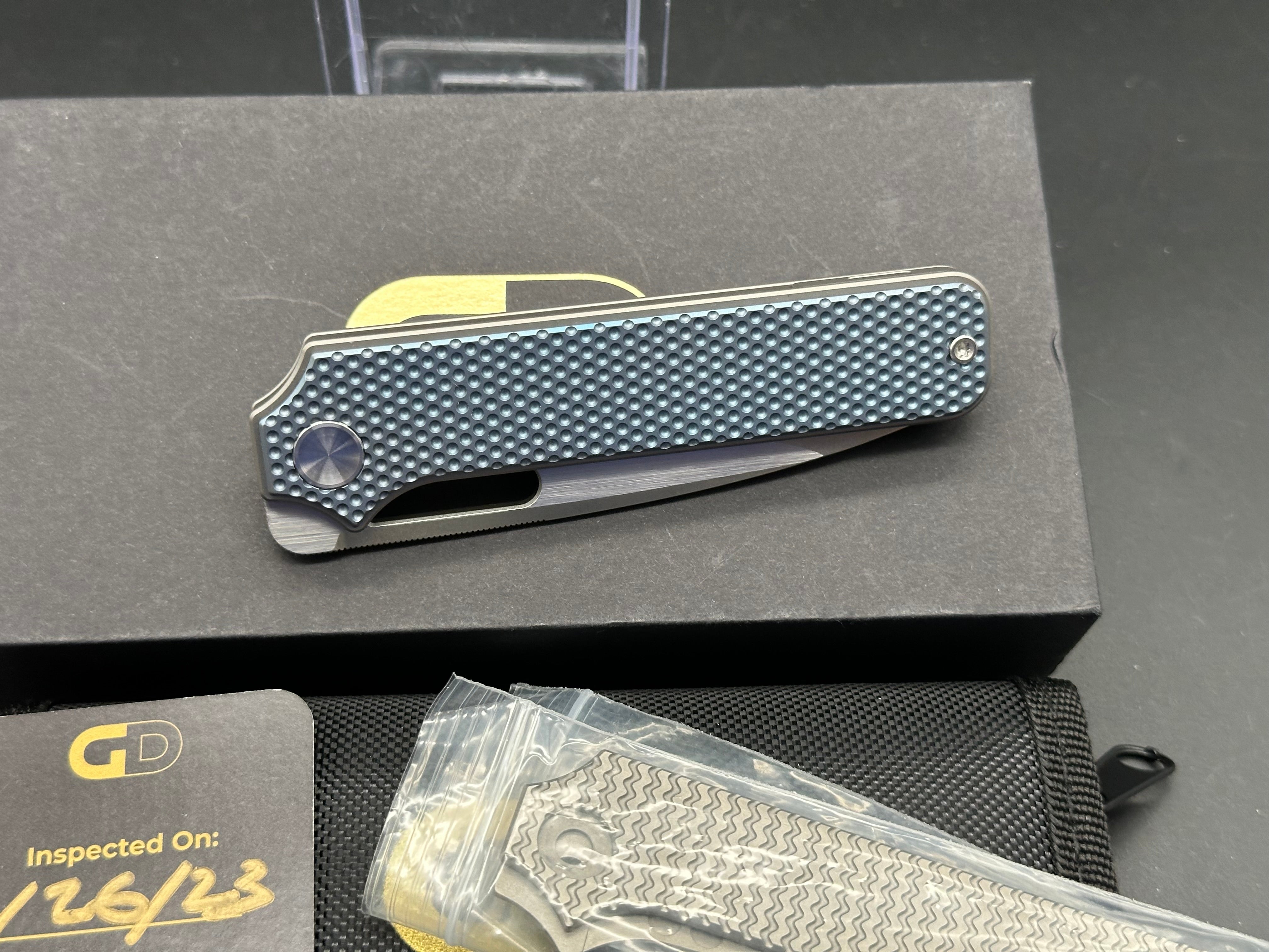 Premium M390 Steel Folding Knife with Blue Dimple Titanium Handle - EDC Pocket Knife for Outdoor, Camping & Everyday Carry