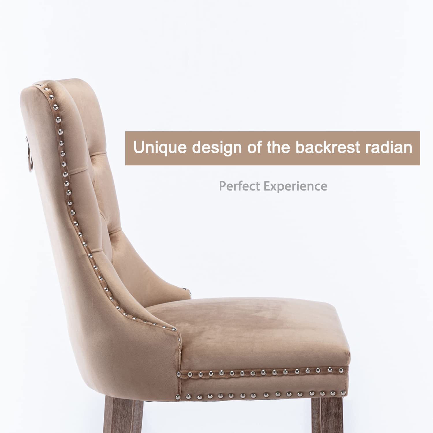 Virabit Velvet Dining Chairs Set of 4 - Tufted Upholstered Kitchen Chairs with Nailhead Trim & Solid Wood Legs, Mid Century Modern Style for Dining Room, Bedroom or Office (Khaki) | Comfortable Seating for Family Meals, Entertaining Guests & Home Decor