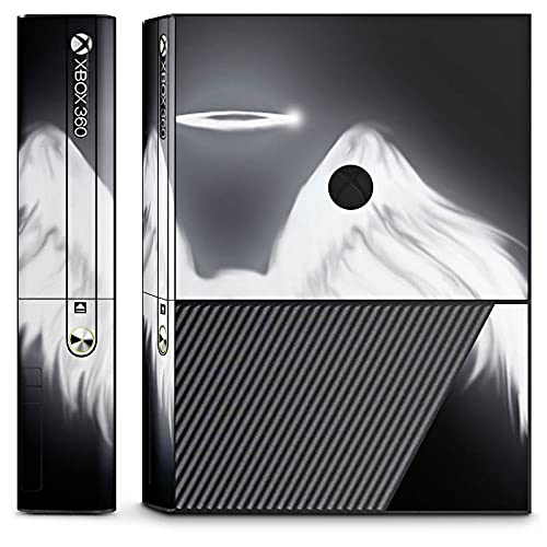 Microsoft Xbox 360 E Compatible Skin Sticker - Angel Wings Design in Black & White | Protective Vinyl Decal for Gaming Console Customization & Personalization