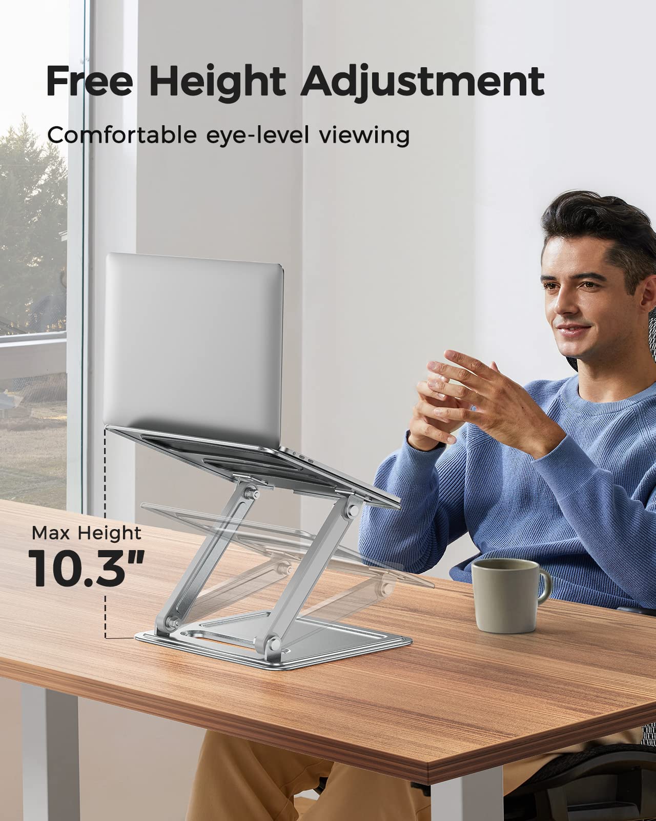 LORYERGO Adjustable & Foldable Laptop Stand for 10-17.3 inch Laptops, Portable Ergonomic Computer Notebook Riser with 17.6lbs Capacity - Silver | Perfect for Home Office, Gaming, and Workspace Setup
