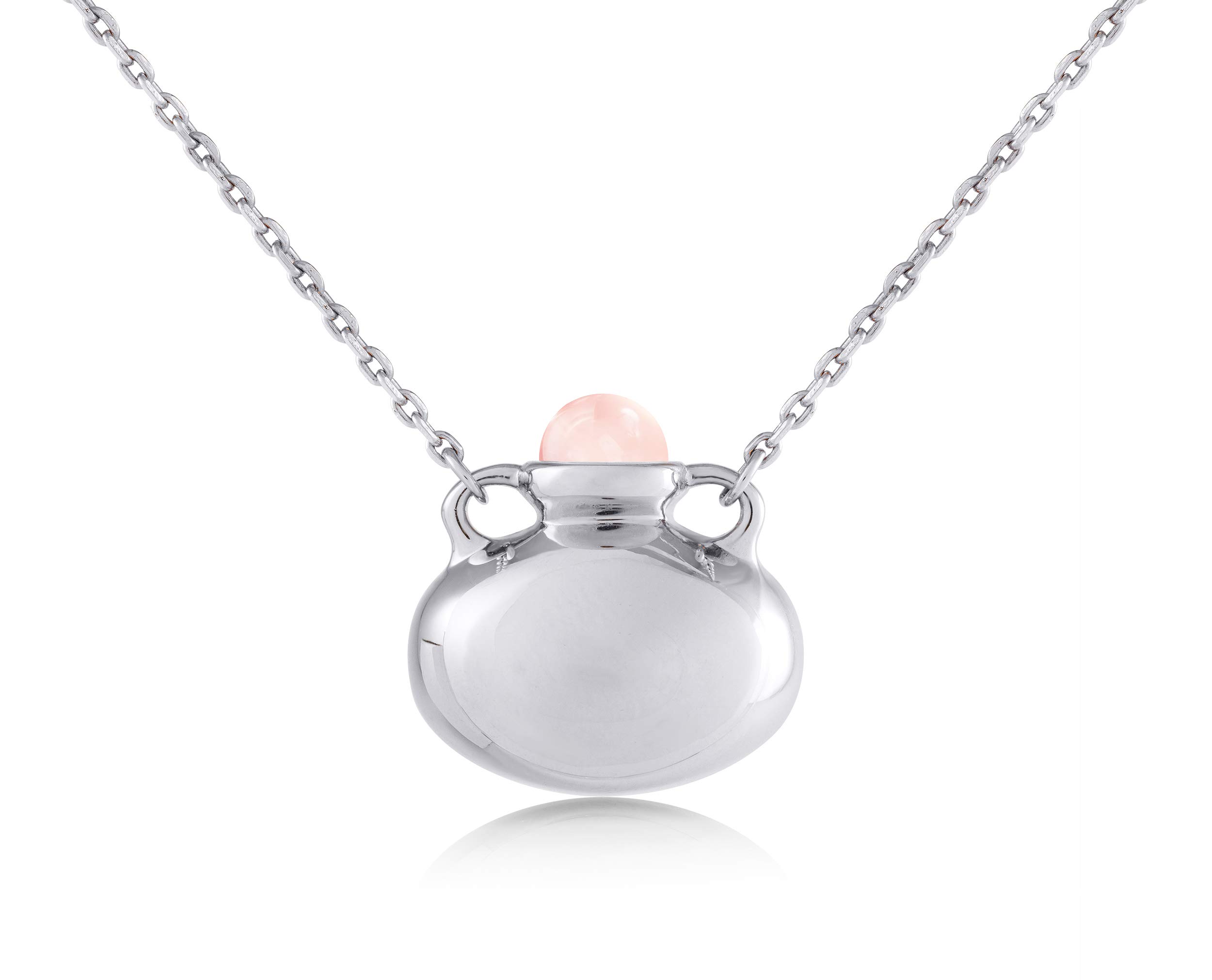 Personalized Rose Quartz Necklace with Engraved Bottle - Pink Crystal Sterling Silver Amphora Pendant for Women | Gift for Her, Birthday, Anniversary, Valentine's Day | Spiritual Healing, Meditation, Yoga Accessory