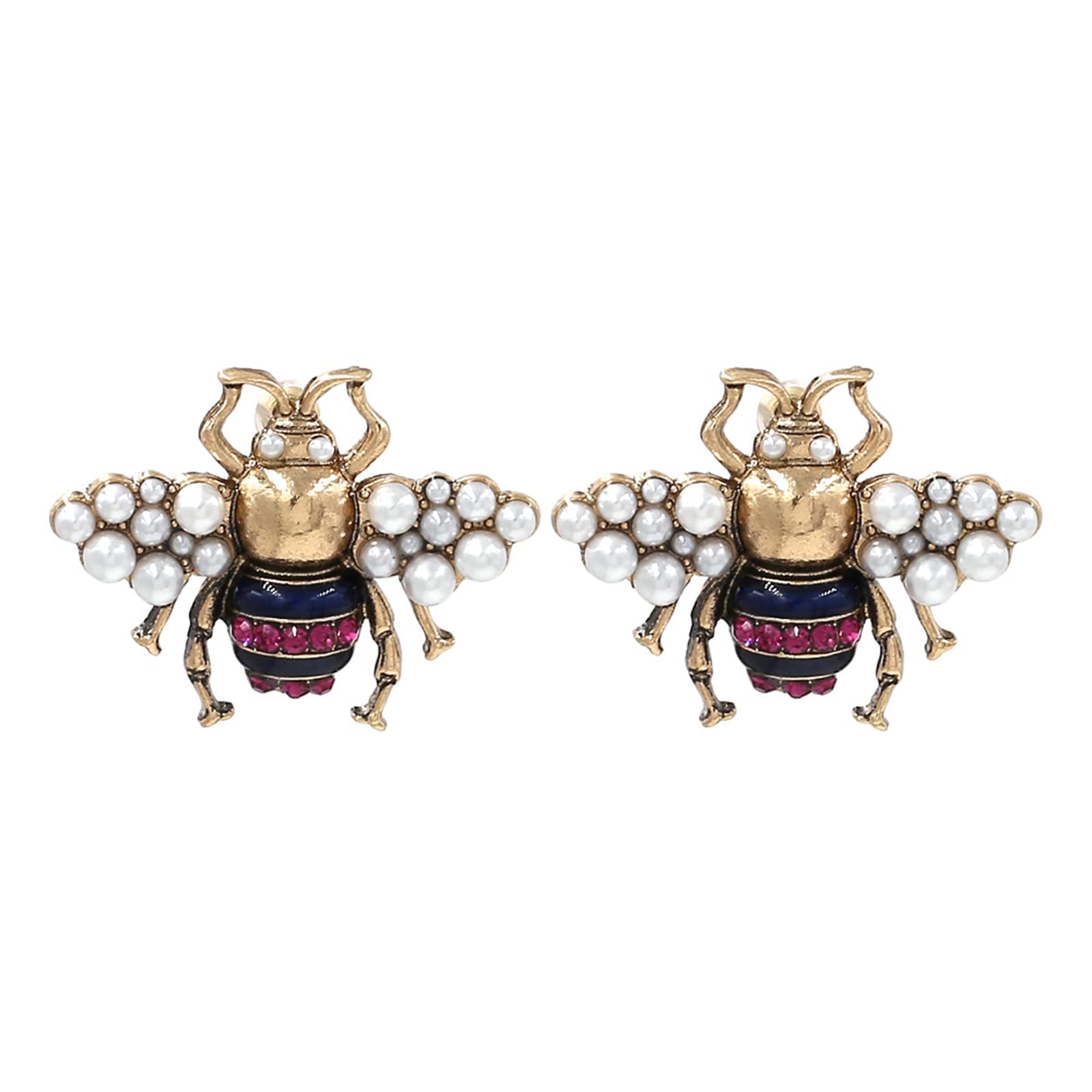 SHANGMAOYO Vintage Bee Pearl Stud Earrings for Women - Retro Metal Insect Jewelry with Diamond Accents, Elegant Celebrity Style Earrings | Perfect for Parties, Weddings & Evening Events