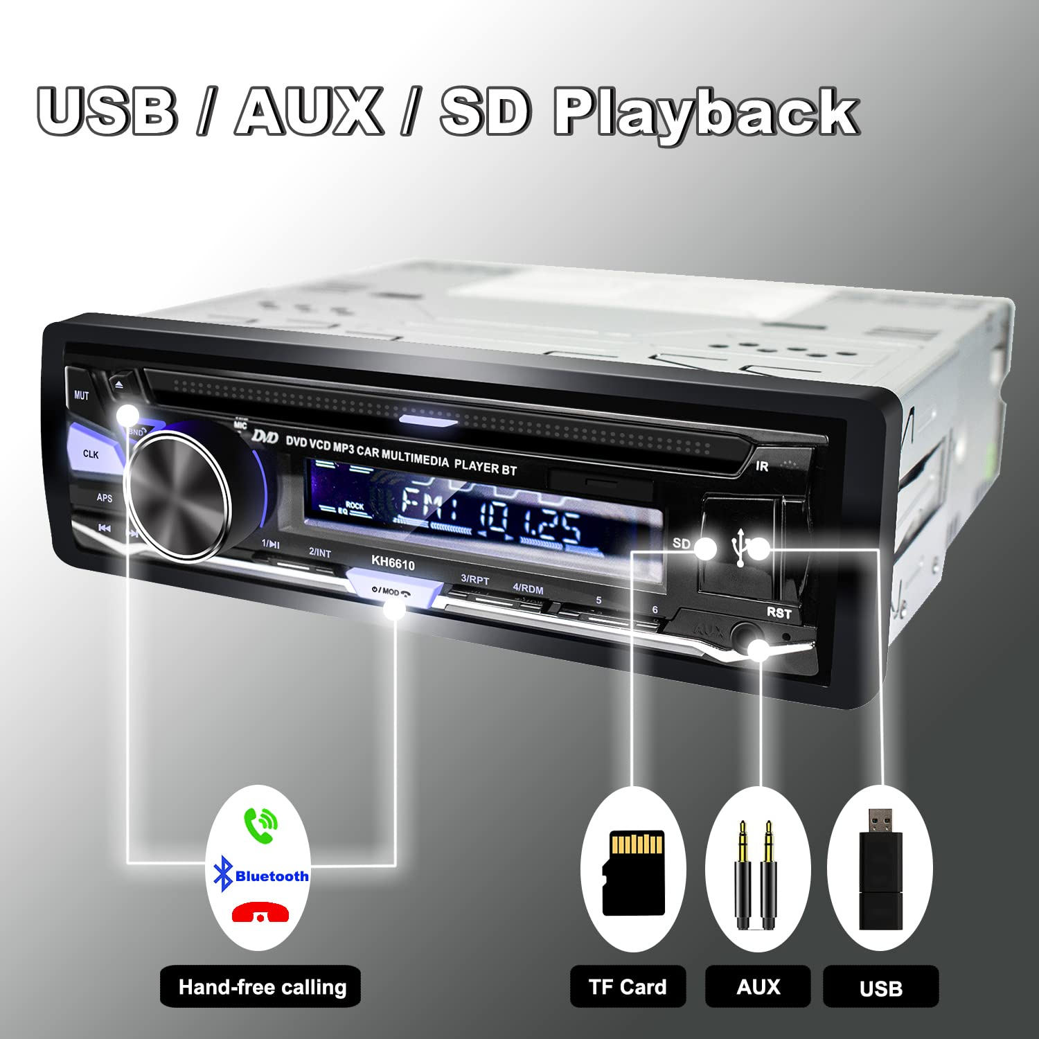 Alondy Single Din Car Stereo with CD/DVD Player, Bluetooth, FM/AM/RDS Radio, USB/SD/AUX Input - In-Dash Multimedia Receiver for Cars & Trucks - Perfect for Road Trips & Daily Commuting