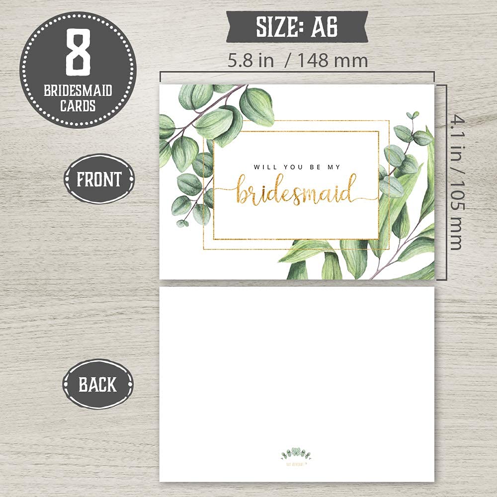 Will You Be My Bridesmaid Proposal Cards Set - 8 Bridesmaid & 2 Maid of Honor Cards with Envelopes | Greenery Wedding Party Invitation Stationery (10-Pack) - Perfect for Bridal Showers, Bachelorette Parties & Wedding Planning