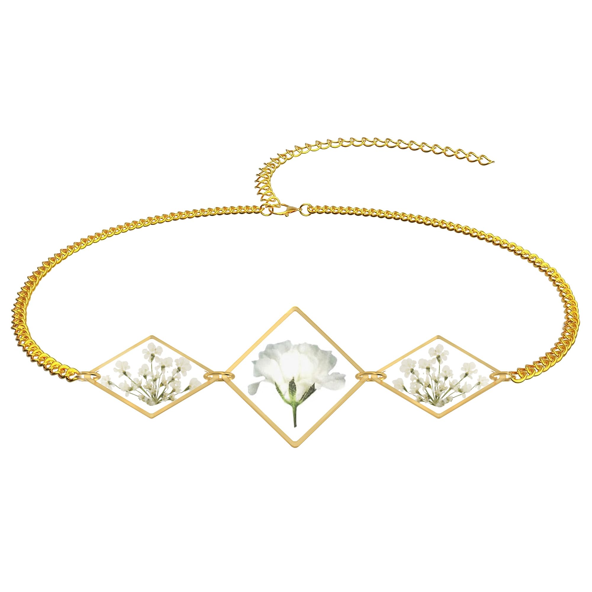 Pressed Flower Bracelet - Handmade Baby's Breath & Queen Anne's Lace Wildflower Resin Bracelet in Gold, Adjustable for Women - Perfect for Weddings, Boho Fashion & Everyday Wear