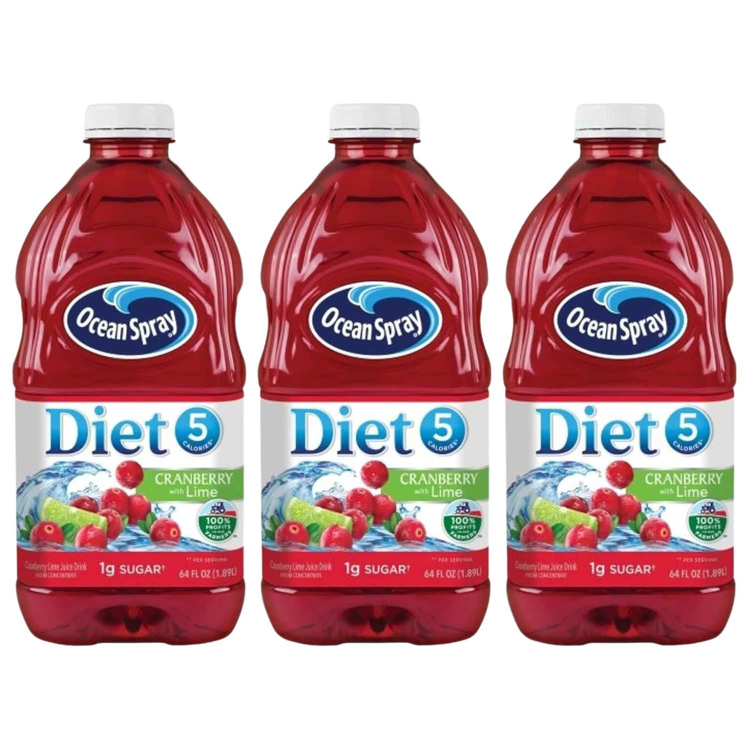 Ocean Spray Diet Cranberry Juice Cocktail with Lime - 64oz Bottles (3-Pack) | Low-Calorie, Sugar-Free Beverage | Perfect for Weight Loss, Diabetics & Healthy Lifestyle