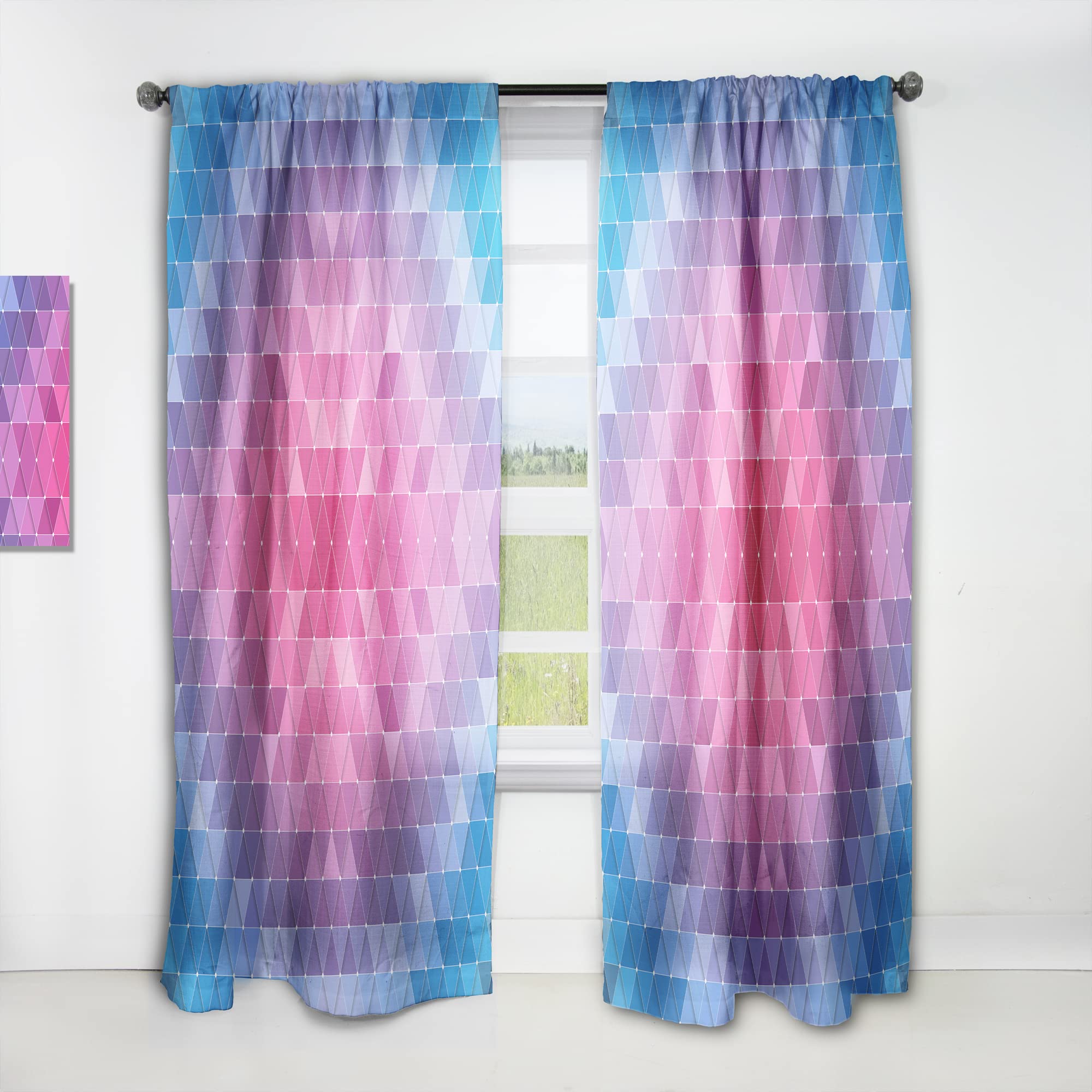 Blue Purple Pink Geometric Triangle Pattern Thermal Insulated Curtains - Single Panel 52x120 Inches - Perfect for Bedroom & Living Room Blackout Drapes