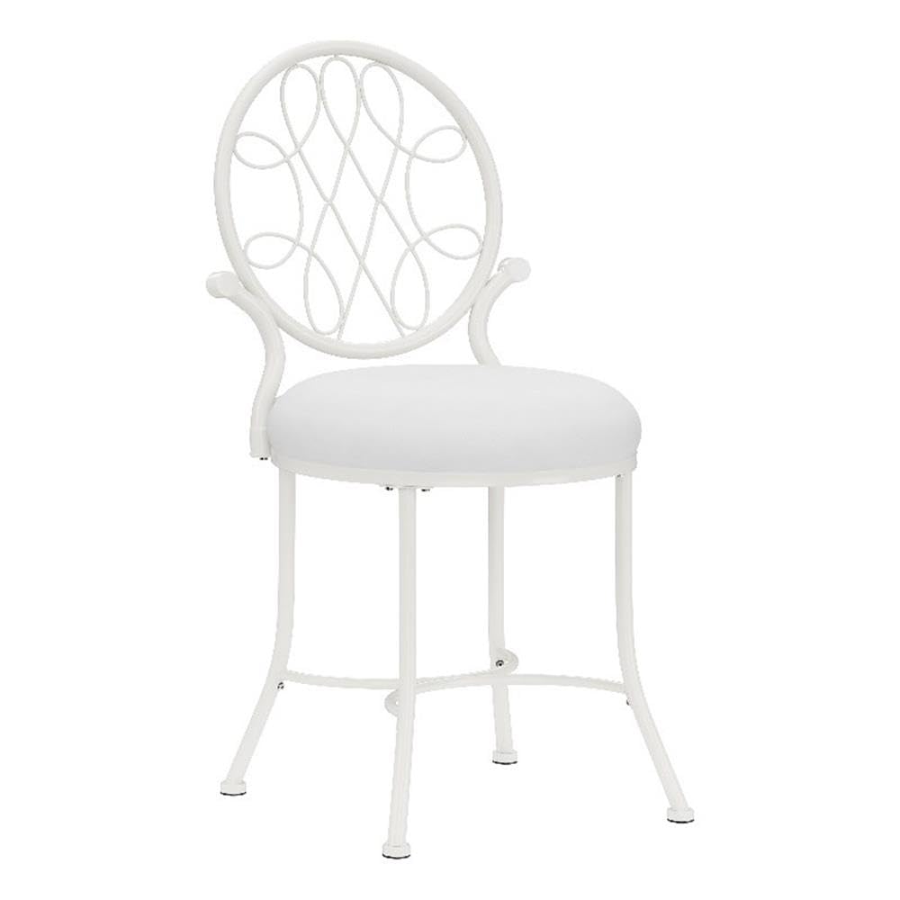 Hillsdale O'Malley White Metal Vanity Stool for Makeup Room, Bathroom & Dressing Table - Perfect for Sitting While Applying Makeup or Getting Ready