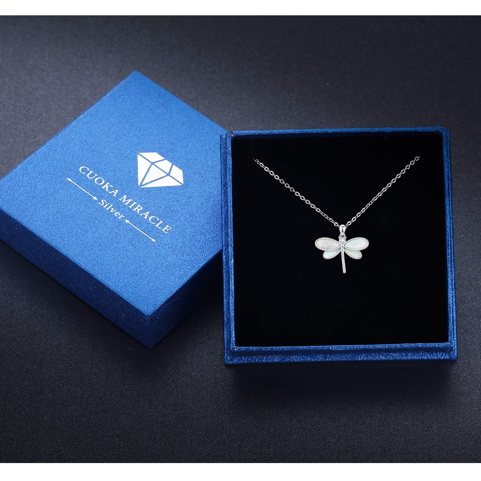 CUOKA MIRACLE 925 Sterling Silver Dragonfly Pendant Necklace with Opal & Abalone Shell - Elegant Nature-Inspired Jewelry for Women - Perfect Gift for Nature Lovers, Birthdays & Special Occasions