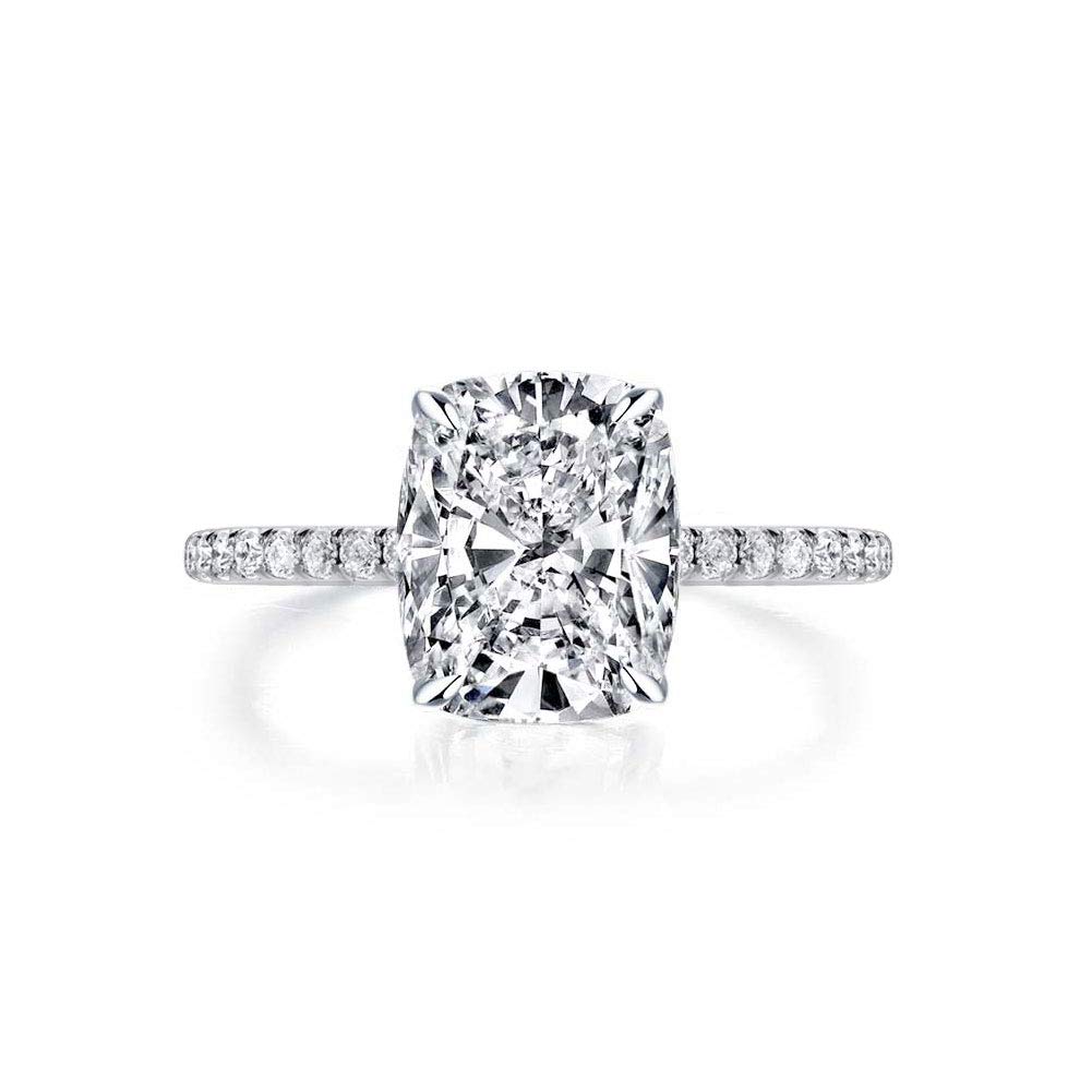 3ct Cushion Cut Cubic Zirconia Platinum Plated Sterling Silver Engagement Ring for Women - Elegant Wedding Band, Promise Ring & Anniversary Jewelry Gift