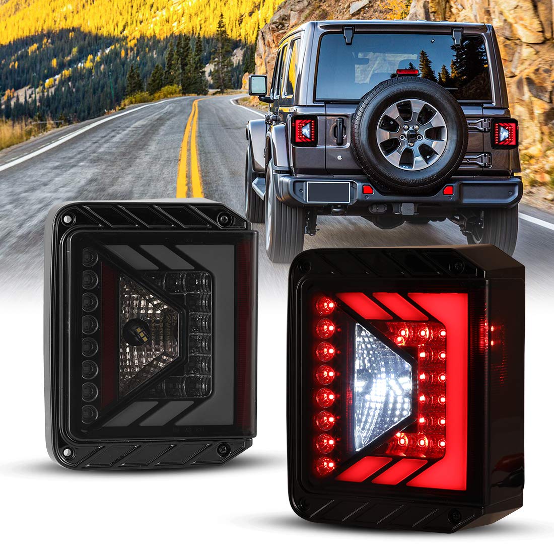Nixon Offroad LED Tail Lights Assembly for 2007-2018 Jeep Wrangler JK - Smoked Lens w/ LED Turn Signals, DRL & Brake Lights - Driver & Passenger Side - Upgrade for Off-Roading & Night Driving Safety