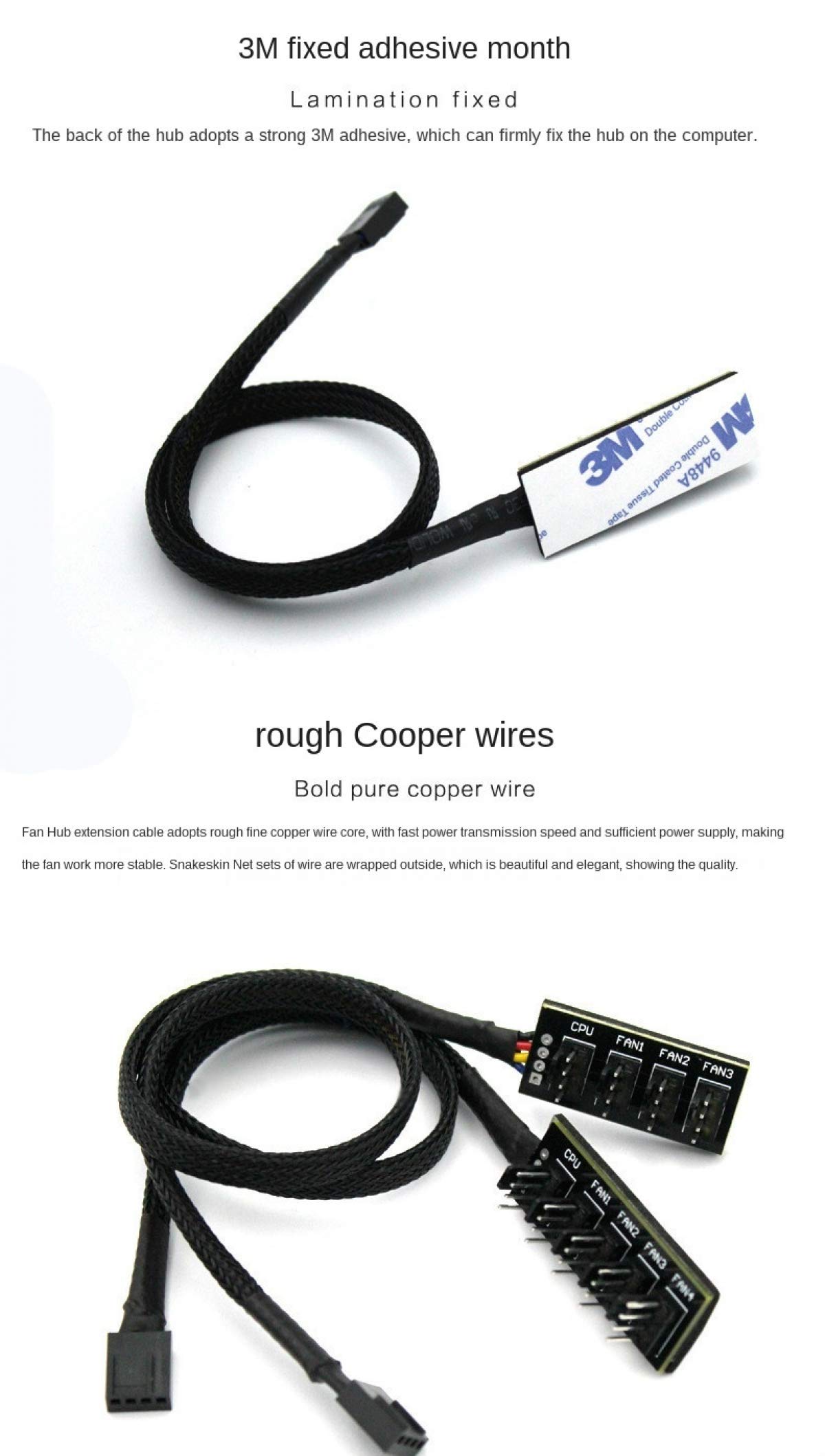 4/5 Channel PWM Fan Hub - PC CPU Cooling Fan Distributor with Sleeved Braided 4-Pin/3-Pin Power Adapter Cable - Perfect for Gaming Rigs, Workstations & Custom PC Builds