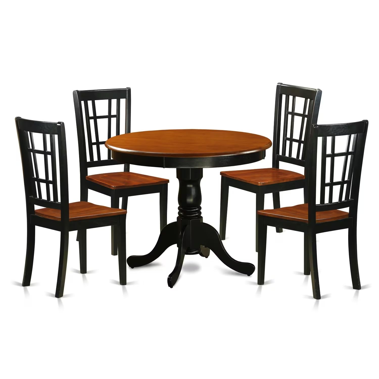 East West Furniture ANNI5-BLK-W 5-Piece Round Dining Table Set with Pedestal Base & 4 Chairs, 36x36 Inch, Black & Cherry - Perfect for Small Kitchens, Breakfast Nooks, and Cozy Apartments
