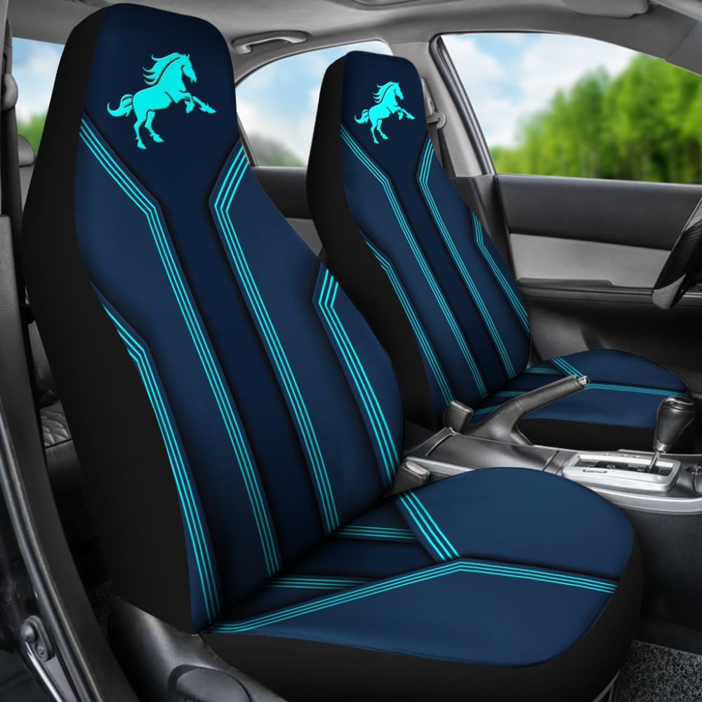 Premium Turquoise Horse Mustang Custom Metallic Print Car Seat Covers - Universal Fit for Ford Mustang 1964-2023 - Waterproof & Anti-Slip Design for Sports Cars & Daily Commutes