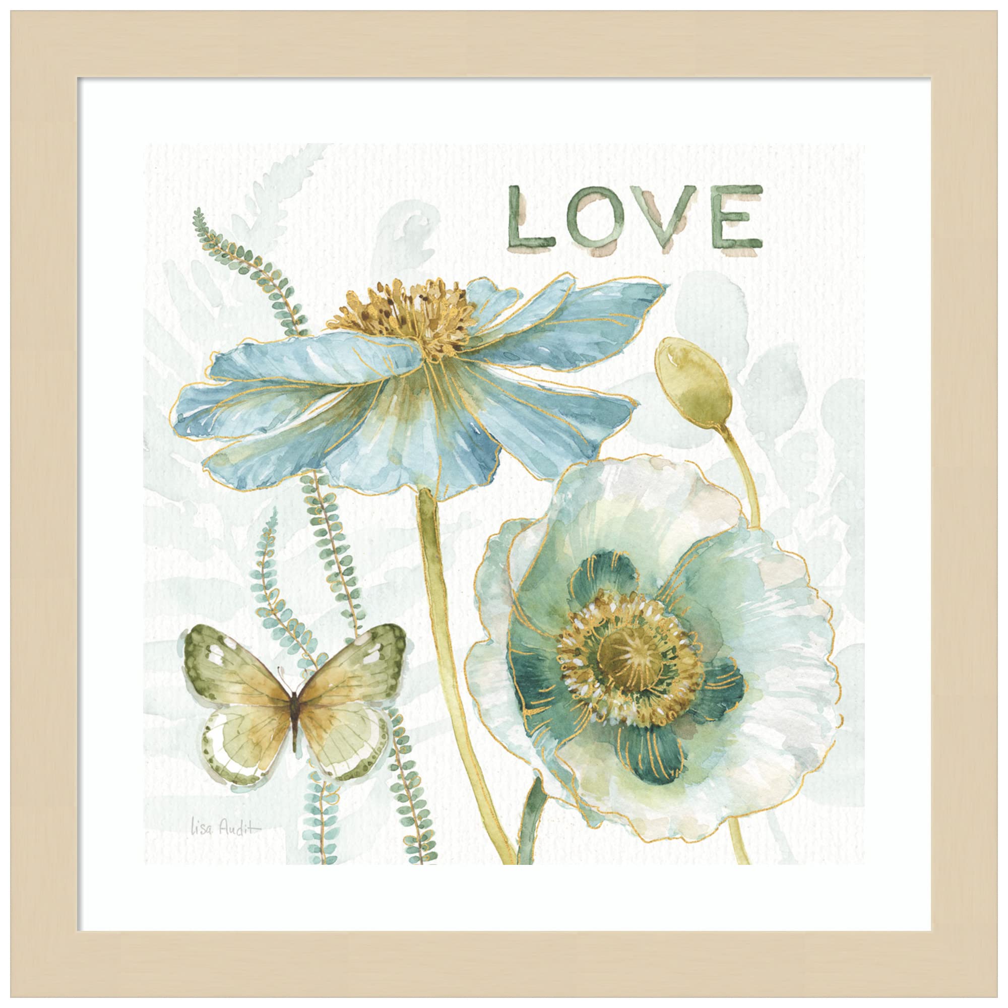 Lisa Audit My Greenhouse Flowers Love Wood Framed Wall Art Print - 13x13 Inches, Svelte Natural Frame - Perfect for Living Room, Bedroom & Office Decor