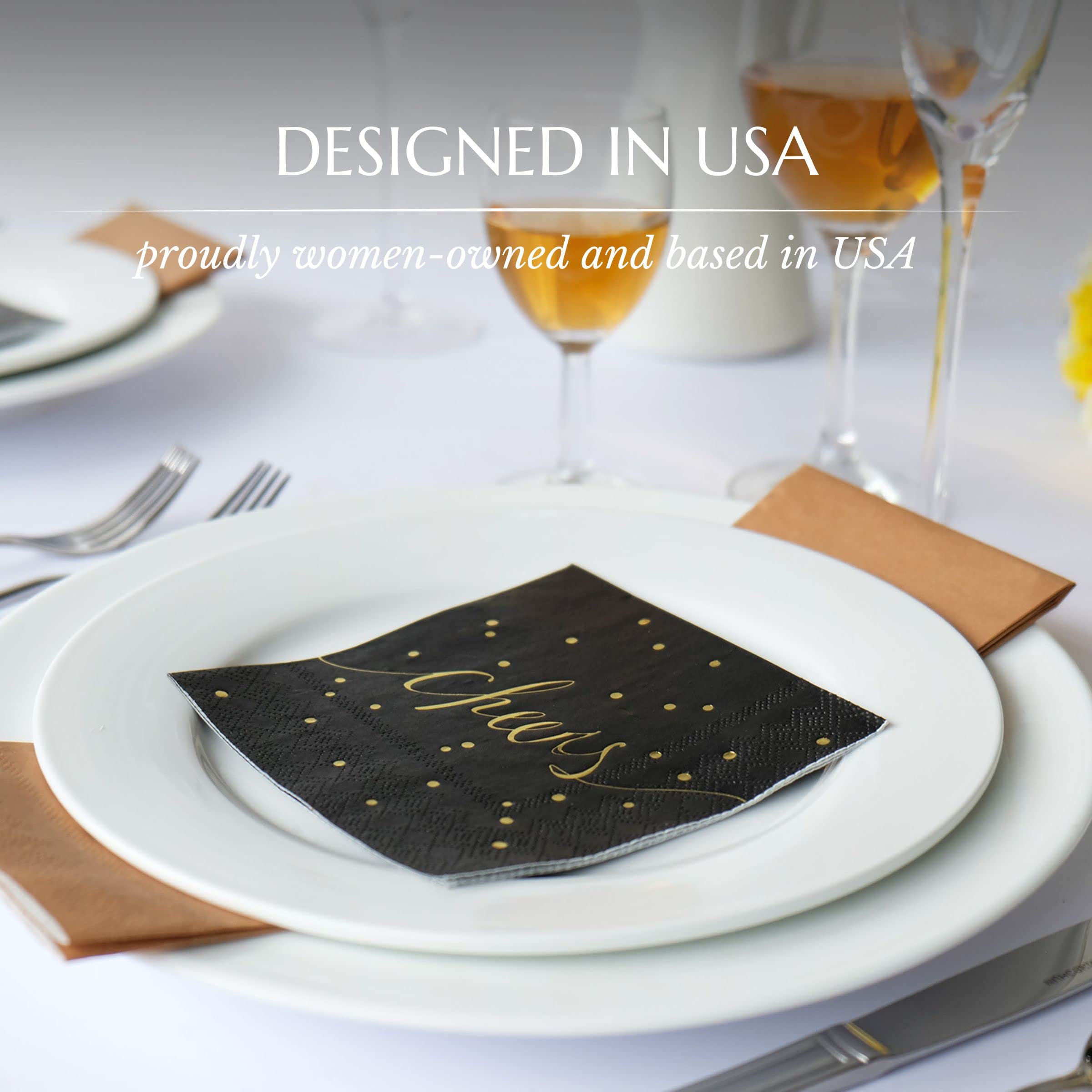 Premium Black and Gold Disposable Bar Napkins - 3-Ply Cocktail Beverage Napkins for Bachelorette Parties, Weddings & Events - Pack of 100 by Simple-Glee - Perfect for Upscale Gatherings, Cocktail Hours & Themed Celebrations
