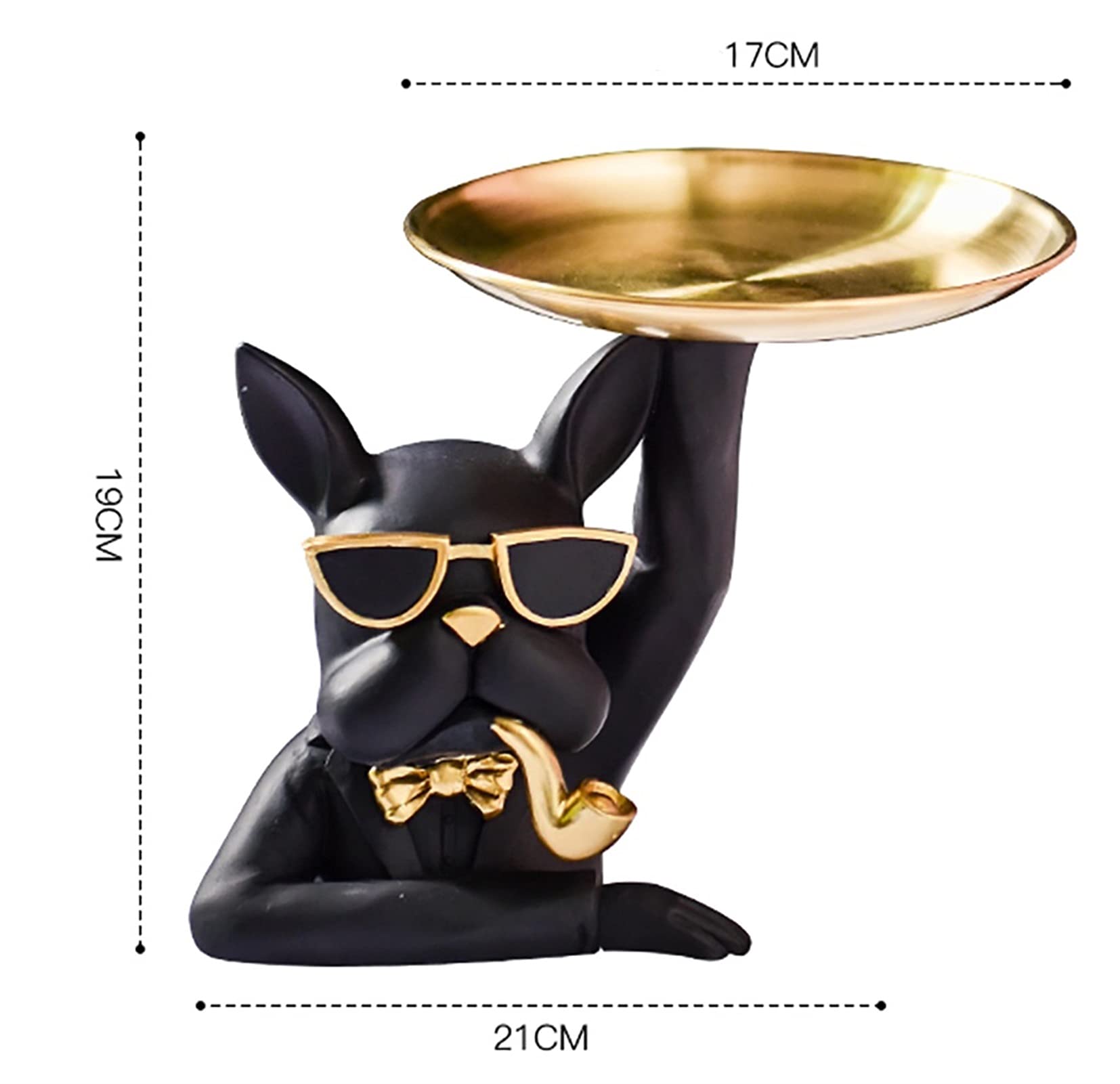 Stainless Steel Bulldog Storage Tray - Jewelry Key Organizer, Towel & Cosmetic Dish Plate, Tea & Fruit Serving Tray - Elegant Gold Trim (Blue) - Perfect for Bathroom, Bedroom, Entryway & Gift Giving