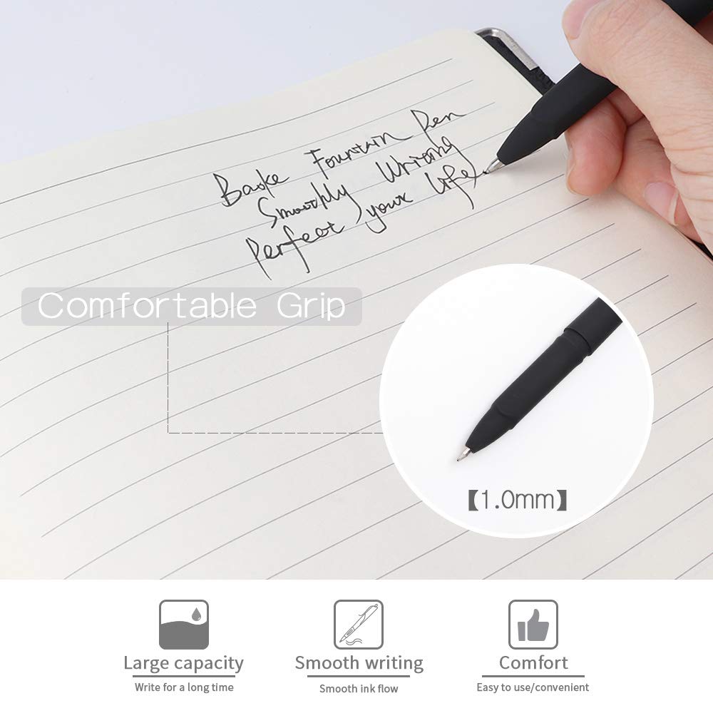 Premium BaoKe Gel Ink Rollerball Pens 1.0mm Medium Point - 12 Pack Black Ink Pens (PC1848) for Office, School, Note Taking & Journaling