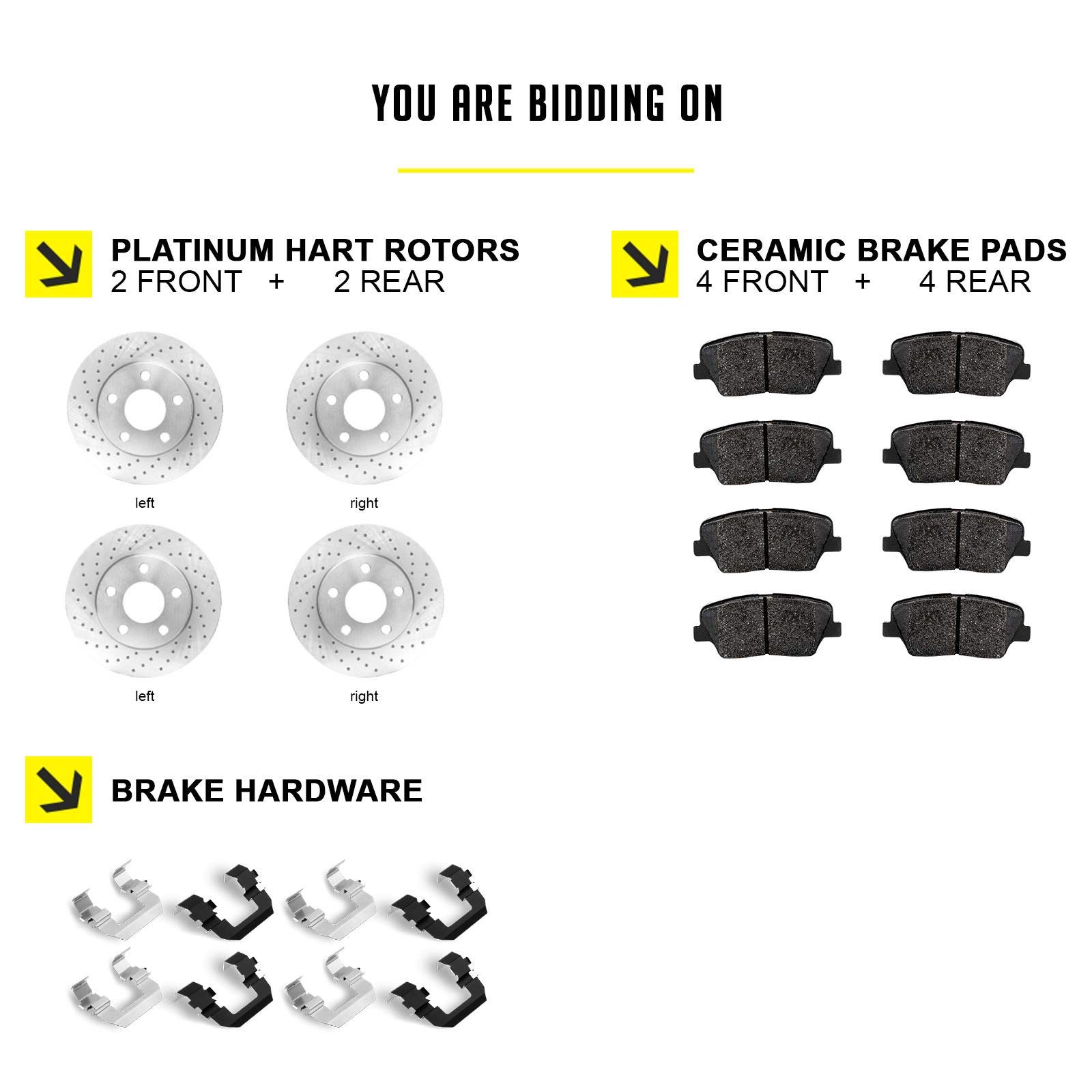 High-Performance Hart Front & Rear Brake Pads and Rotors Kit - Ceramic Brake Pads with Silver Zinc Plated Rotors (PHXC.40100.02) | Smooth Stopping Power for Cars, Trucks & SUVs | Ideal for Daily Commuting & Highway Driving