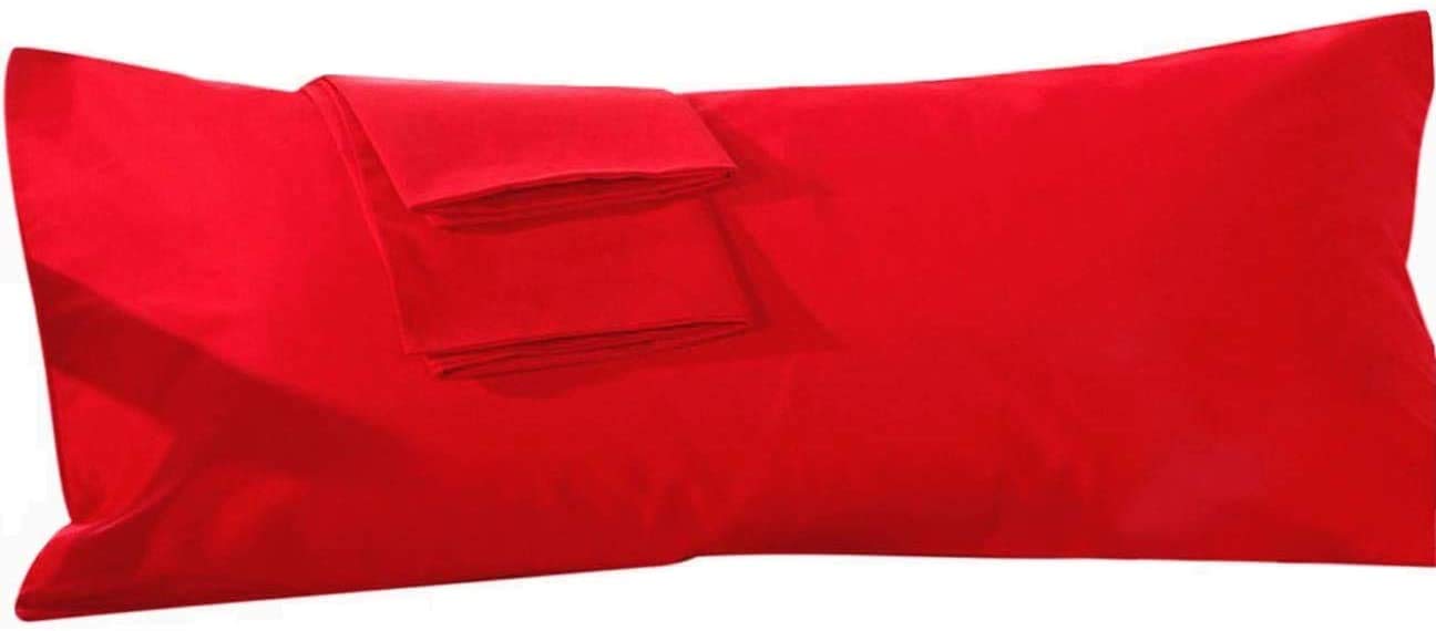 Premium 20x48 Inch Body Pillowcase - 100% Egyptian Cotton, 550 Thread Count, Red Solid Color with Zipper Closure (Set of 1) - Luxury Bedding for Side Sleepers, Pregnancy Support & Home Decor