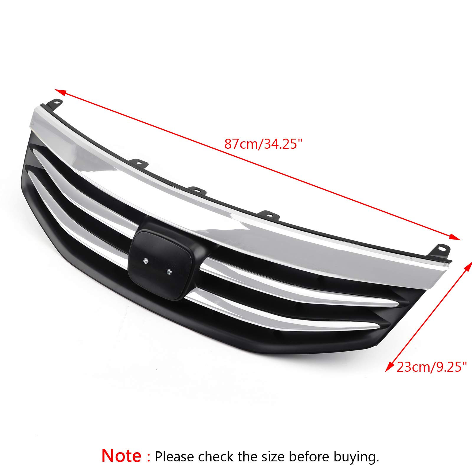 Topteng Front Bumper Grill - Black Chrome Upper Hood Grille Compatible with 2011-2012 Honda Accord | Car Exterior Styling & Protection Accessory for Enhanced Vehicle Appearance