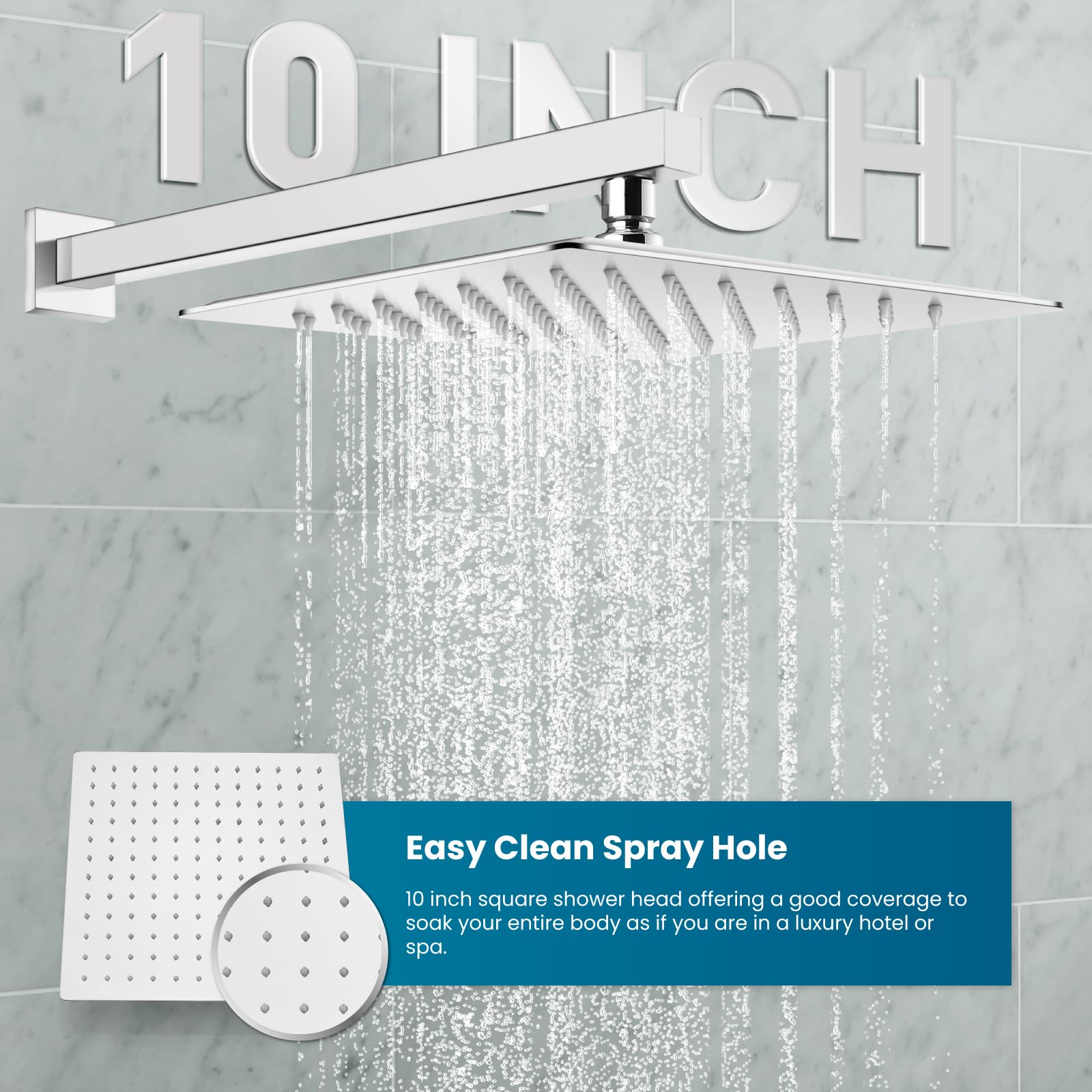 Gotonovo Rainfall Shower System - 10 Inch Wall Mounted Shower Head and Handle Combo with Solid Brass Pressure Balancing Mixer Valve in Polished Chrome - Perfect for Luxurious Spa-Like Bathroom Experience
