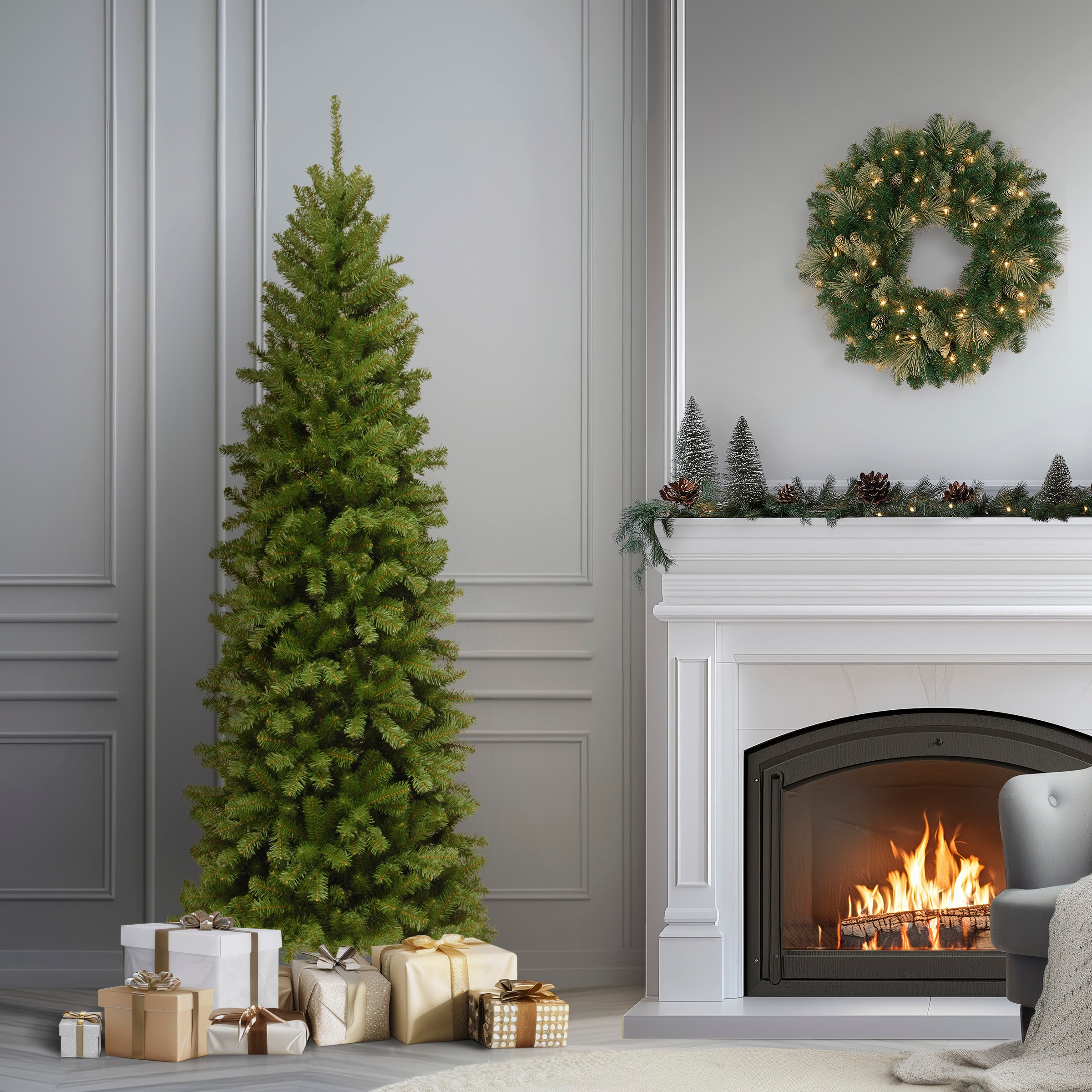 6.5 ft. North Valley Spruce Pencil Slim Christmas Tree - Perfect for Small Spaces, Apartments & Holiday Decorations