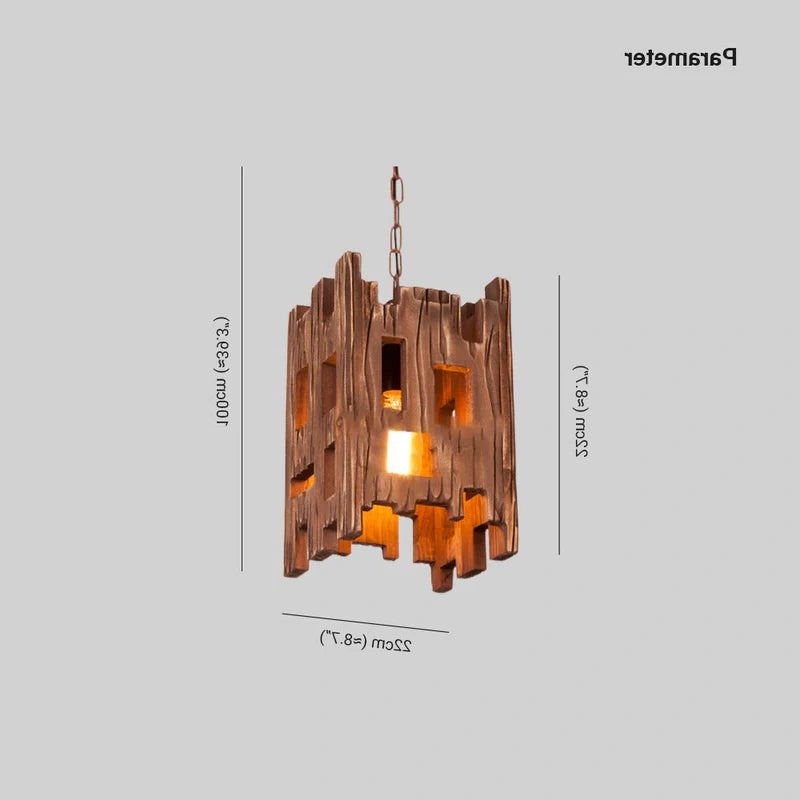 Vintage Industrial Wooden Chain Pendant Light - Rustic Farmhouse Ceiling Lighting for Kitchen, Dining Room, and Bedroom