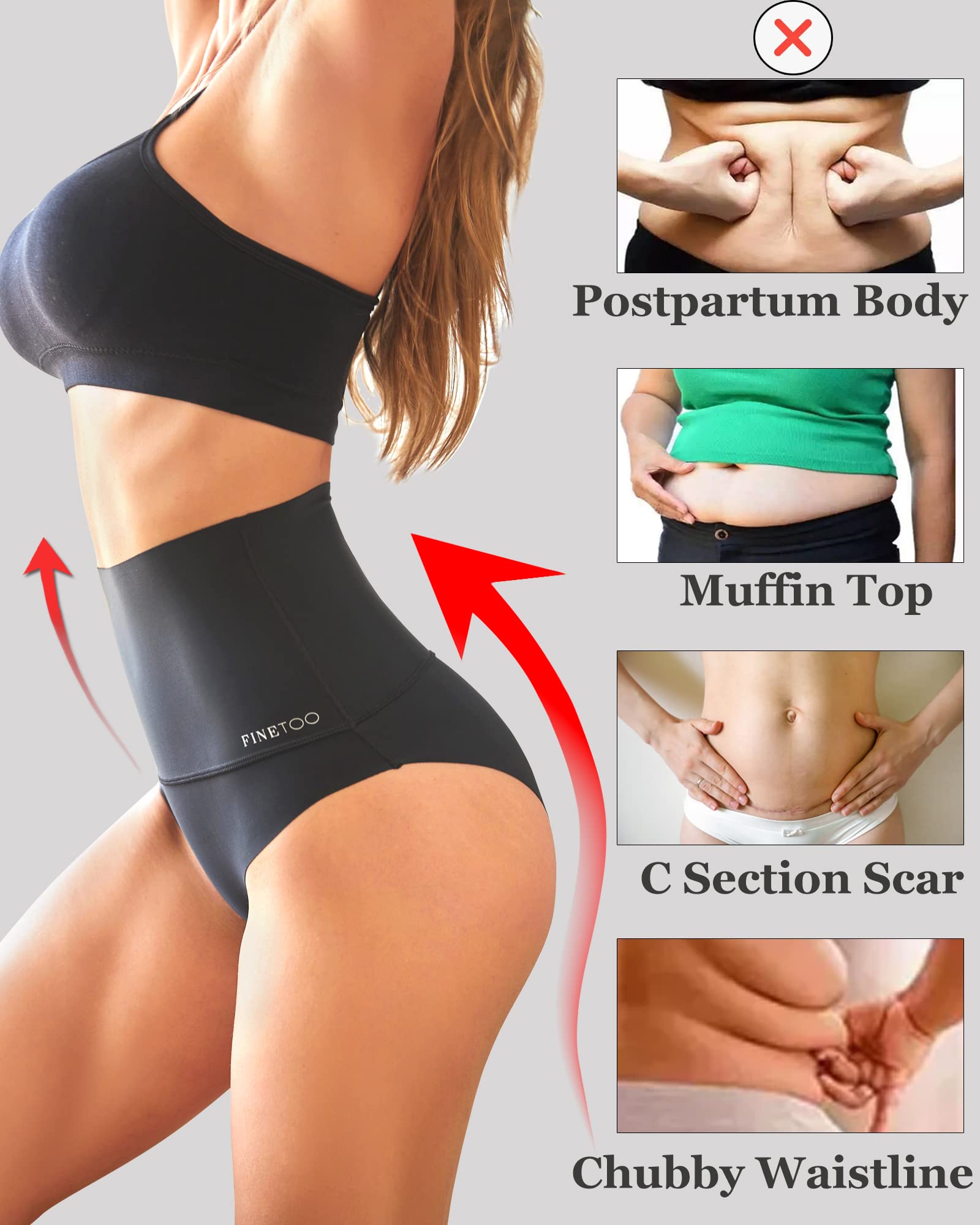 FINETOO High Waisted Tummy Control Underwear for Women - Seamless No Show Nylon Panties 4-Pack (S-XXXL) - Perfect for Everyday Wear, Yoga & Shapewear Under Dresses