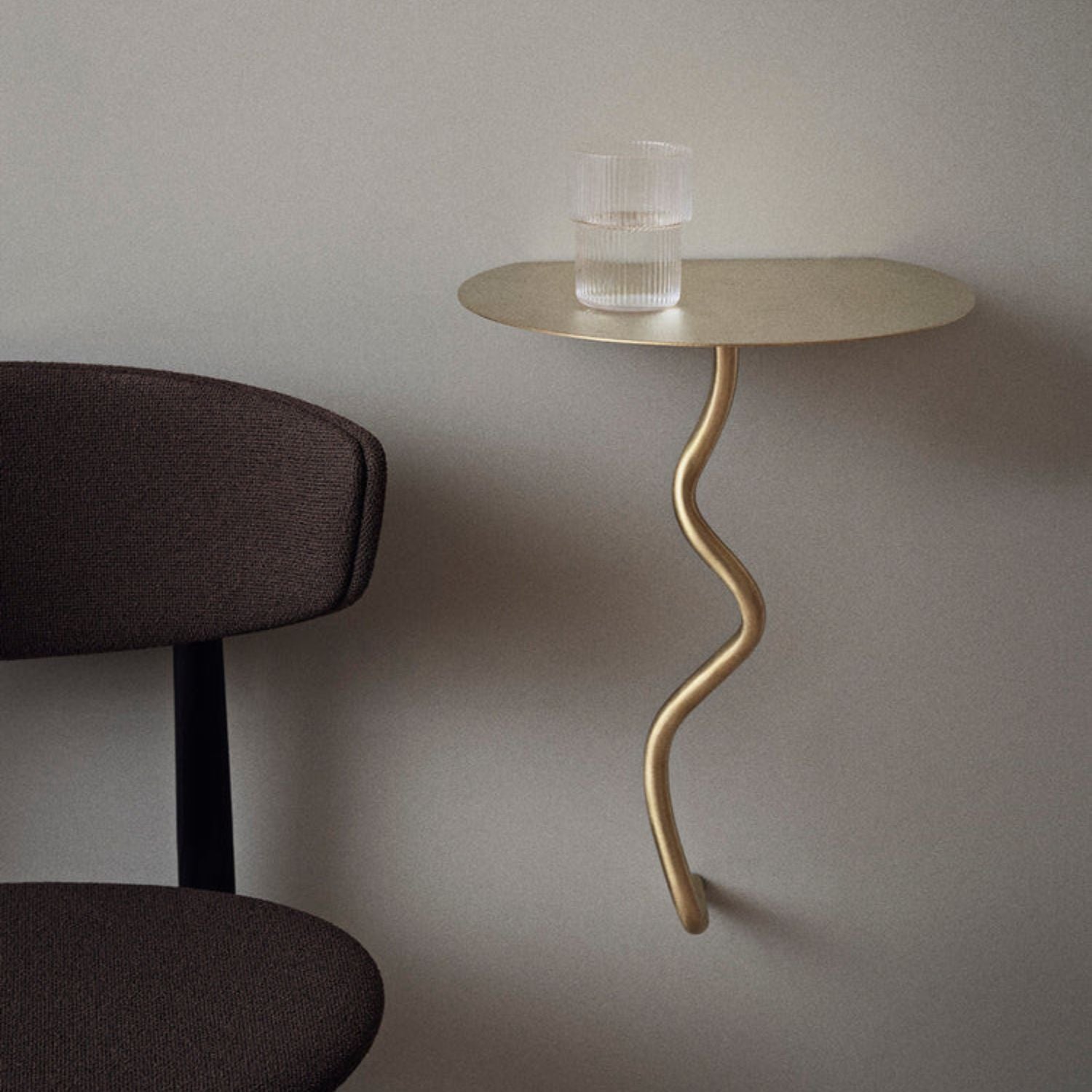 FERM LIVING Curvature Wall Table - Brass Finish Modern Floating Desk for Small Spaces | Home Office, Bedroom, Dorm Room Decor