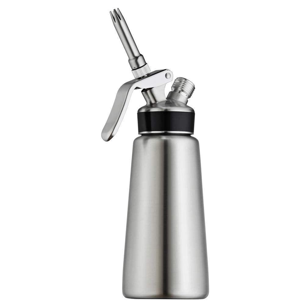 Professional Chef-Master 90062 Stainless Steel Whipped Cream Dispenser - 0.5L/1 Pint Capacity for Coffee, Waffles, Cakes & Desserts - Commercial Grade Cream Whipper for Bakeries, Cafes & Home Kitchen Use