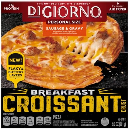 DiGiorno Personal Croissant Crust Pizza - Sausage & Gravy, 9 oz (Pack of 10) | Frozen Breakfast Pizza for Quick Meals, Office Lunches & Late Night Snacks