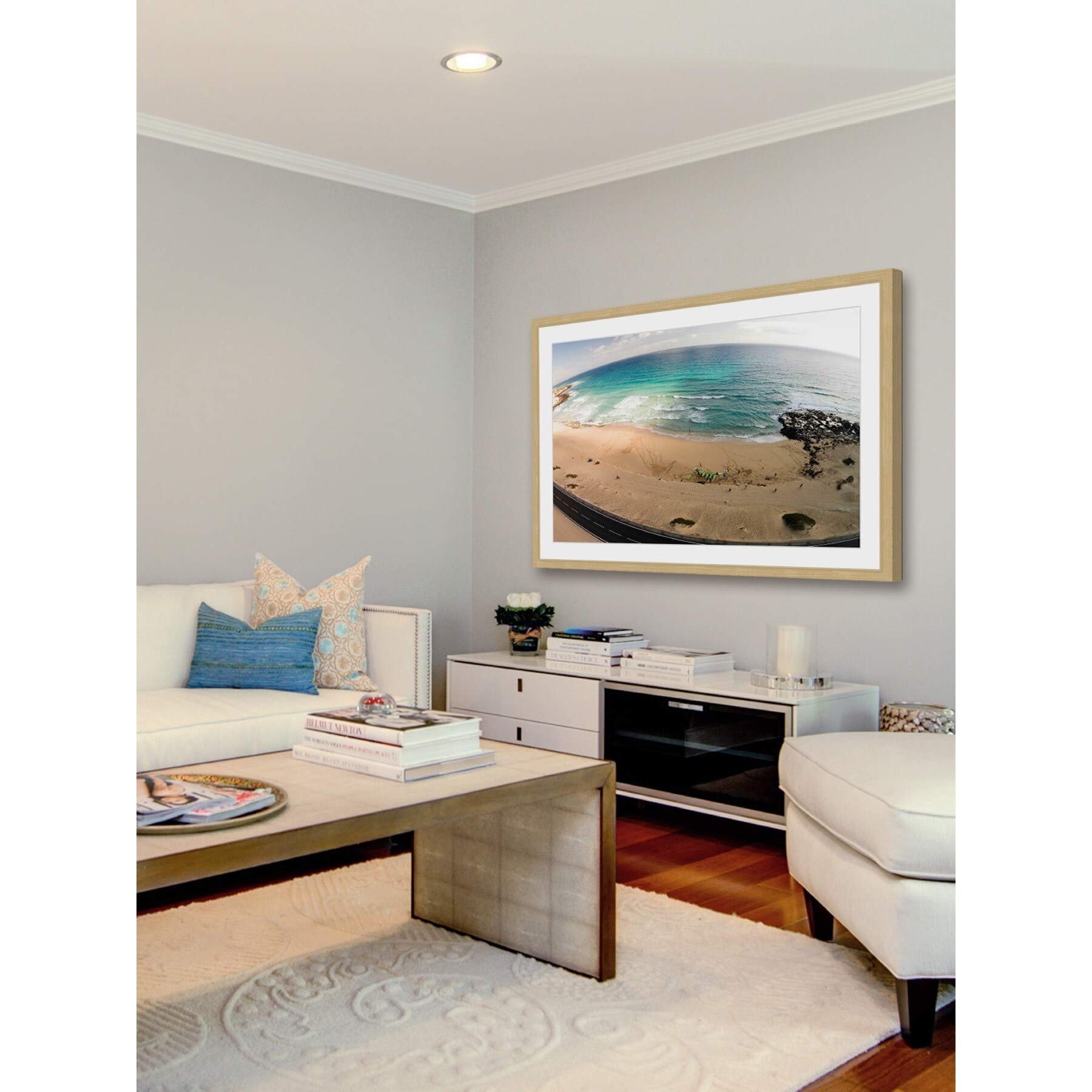 Handmade Telescopic Beach View Framed Print 36x24 Inch - Coastal Wall Art Decor for Living Room, Bedroom & Office - Marmont Hill