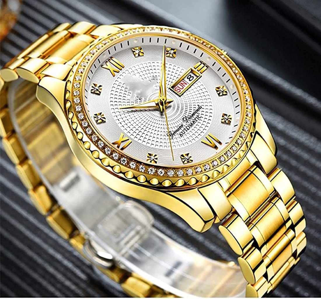 Luxury Automatic Self-Wind Couple Watches Set - Stainless Steel His & Hers Matching Calendar Date Watch for Men & Women | Perfect Anniversary, Wedding, and Valentine's Day Gift for Couples