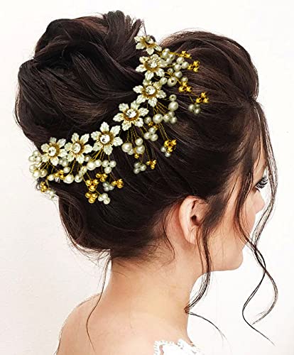 Elegant Pearl Hair Flair Hair Vien & Hair Pins Set - Golden Bridal Hair Accessories for Women & Girls (Combo 2208/2154) - Perfect for Weddings, Prom, Parties & Special Occasions