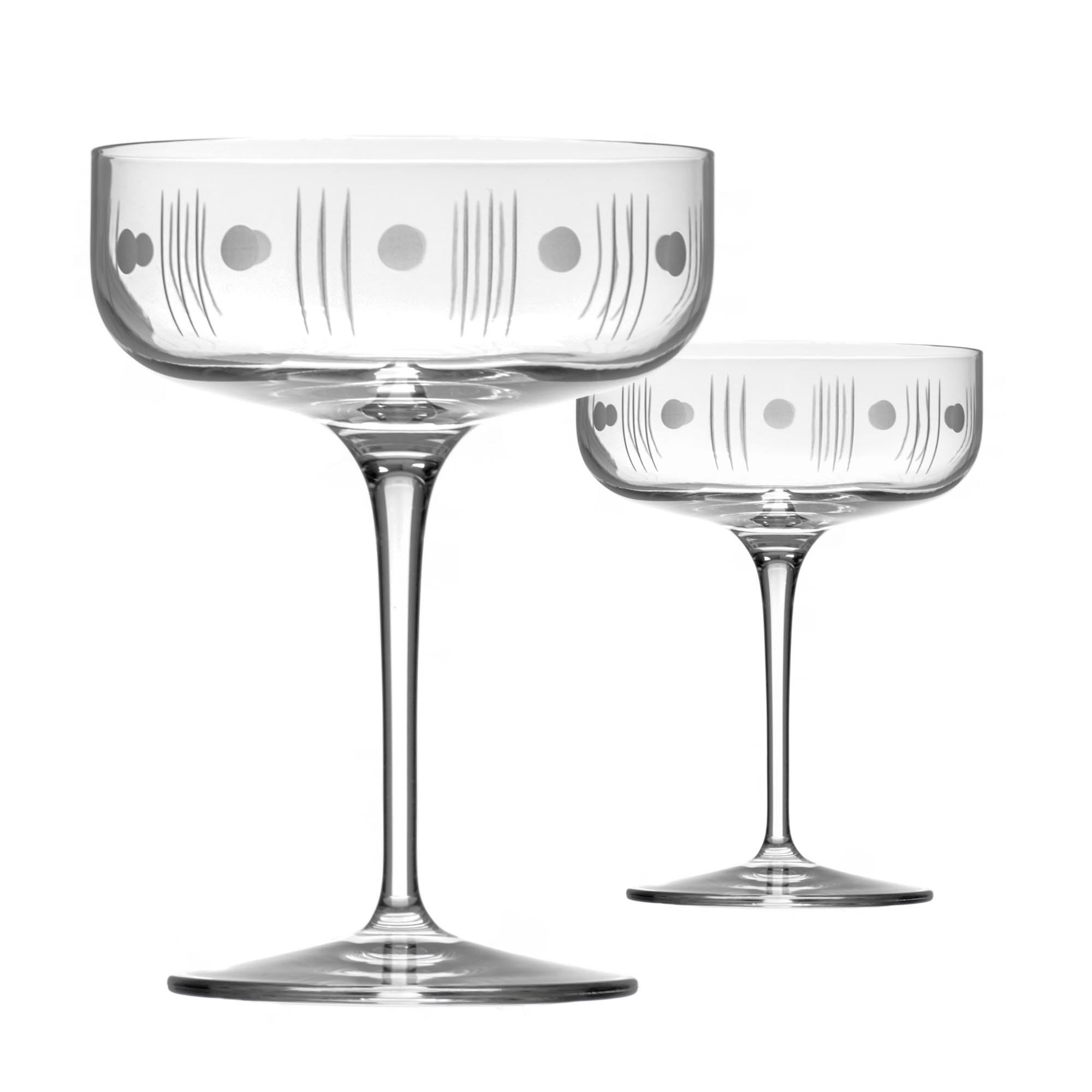 Vintage Rolf Glass 10.25oz Coupe Cocktail Glasses Set of 2 - Mid-Century Modern Champagne Glasses, Lead-Free Crystal, Handcrafted in USA - Perfect for Martini, Cosmopolitan & Wedding Toasts