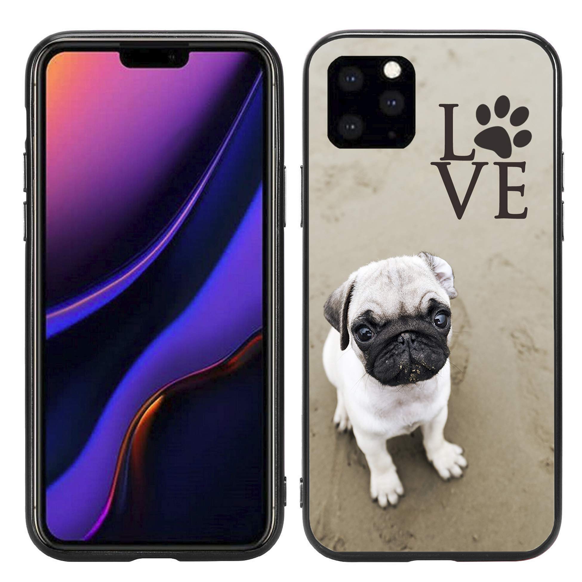 Pug Love with Paw Print iPhone 11 Pro Max Case (6.5 Inch 2019 Model) - Cute Dog Design Protective Cover by Atomic Market | Perfect Gift for Pet Lovers & Daily Use
