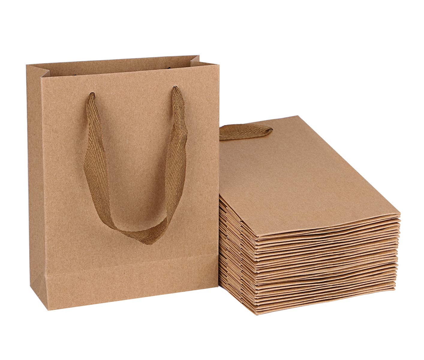 50-Pack Brown Kraft Paper Gift Bags with Handles - 5.9
