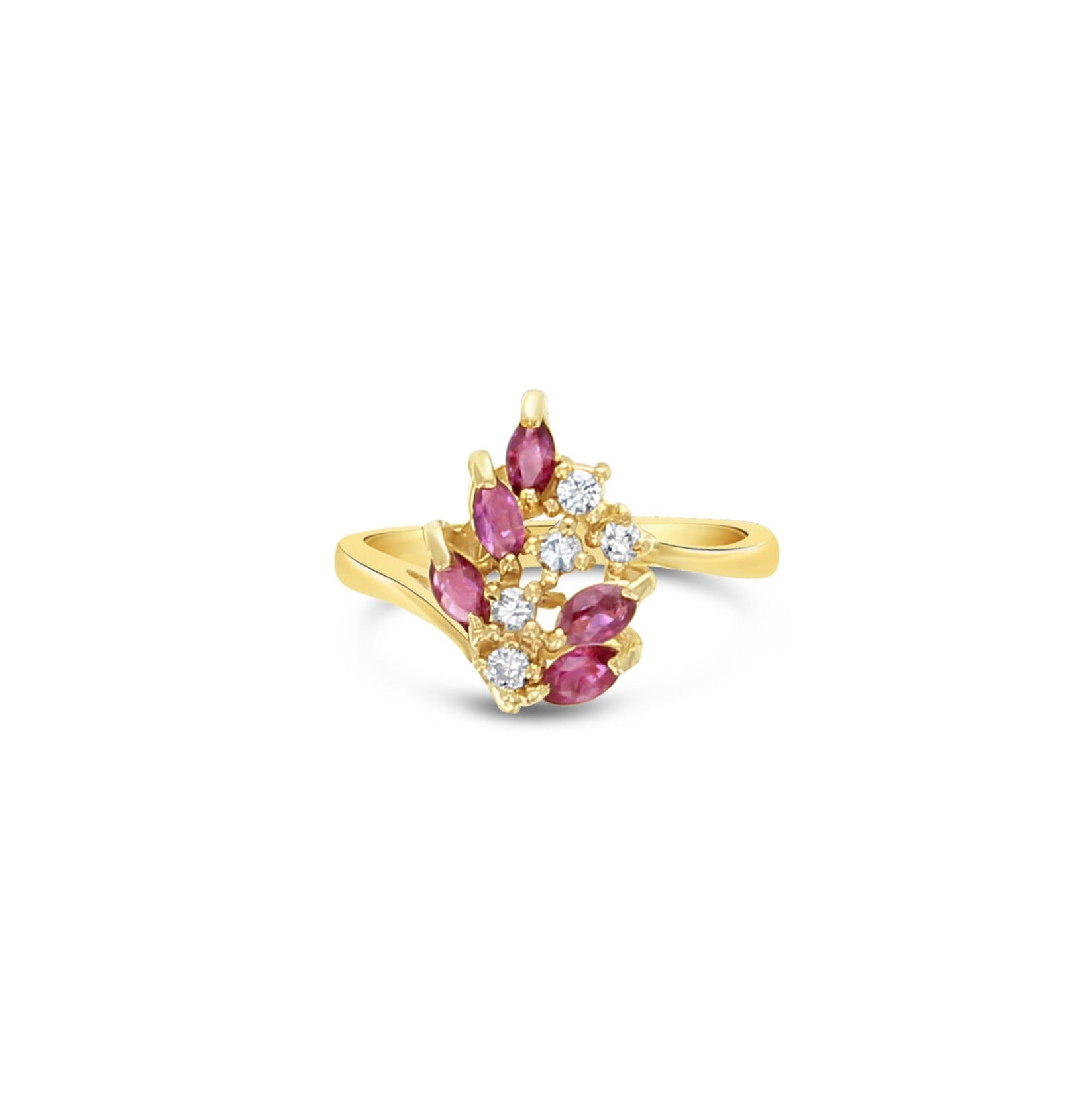 14K Yellow Gold Ruby & Diamond Cluster Ring - 0.50cttw Vintage Style Jewelry for Women, Perfect for Anniversary Gifts, Valentine's Day & Special Occasions