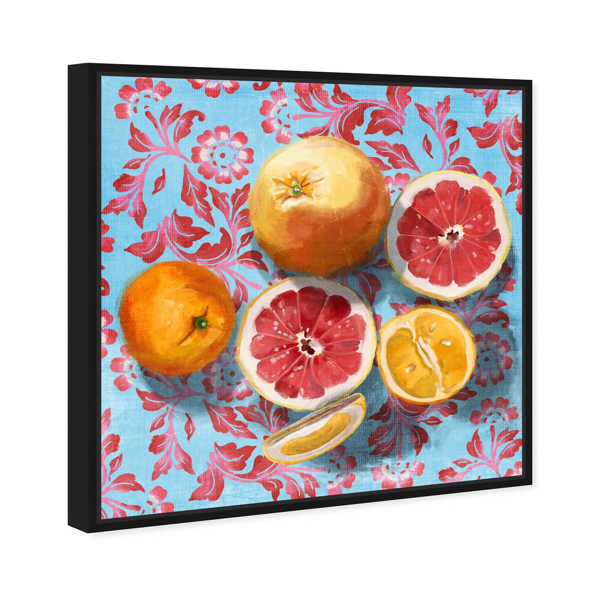 Tropical Citrus Still Life Blue Framed Canvas Wall Art Print - Sour Fruit Kitchen Decor for Cabin & Lodge - Perfect for Farmhouse, Dining Room & Country Style Homes