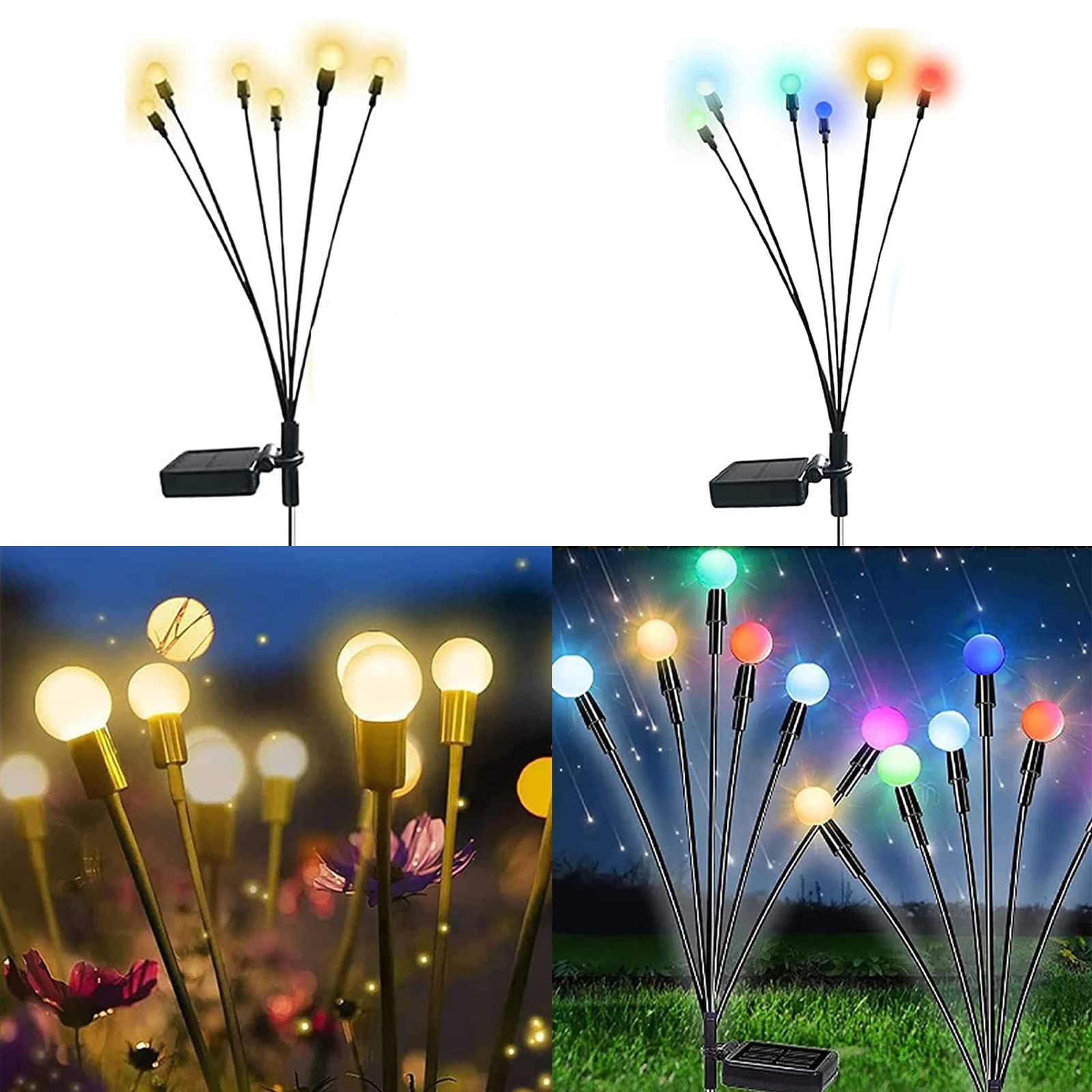 Solar Powered Firefly Lights - Flickering LED Bulbs for Outdoor Garden, Patio, and Yard Decor - Warm White & Colorful (2 Pack) - Perfect for Backyard Parties, Weddings, and Landscape Lighting