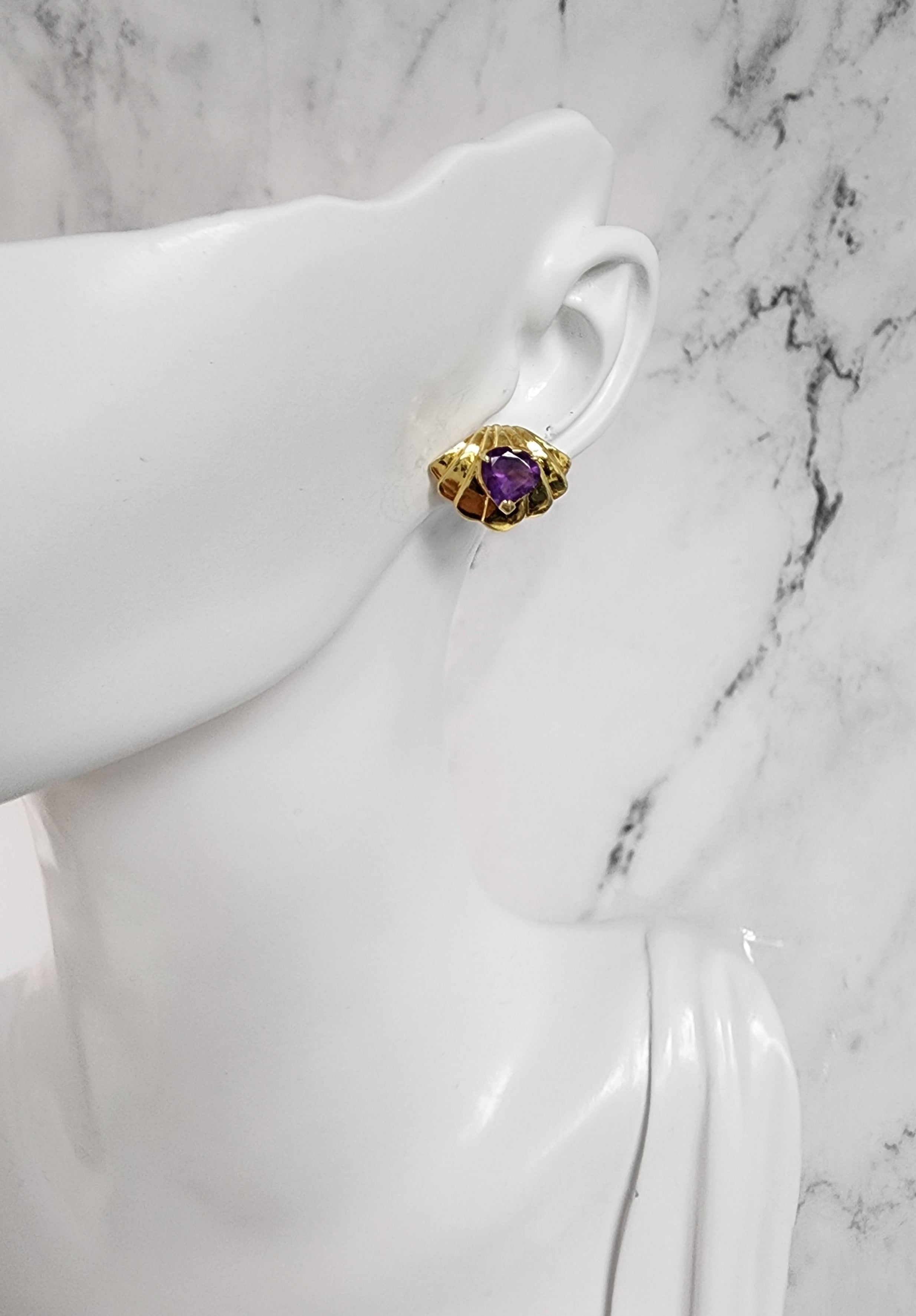 Heart Shaped Amethyst Seashell Earrings for Women - Dainty Purple Gemstone Jewelry Gift for Valentine's Day, Anniversary & Beach Vacations