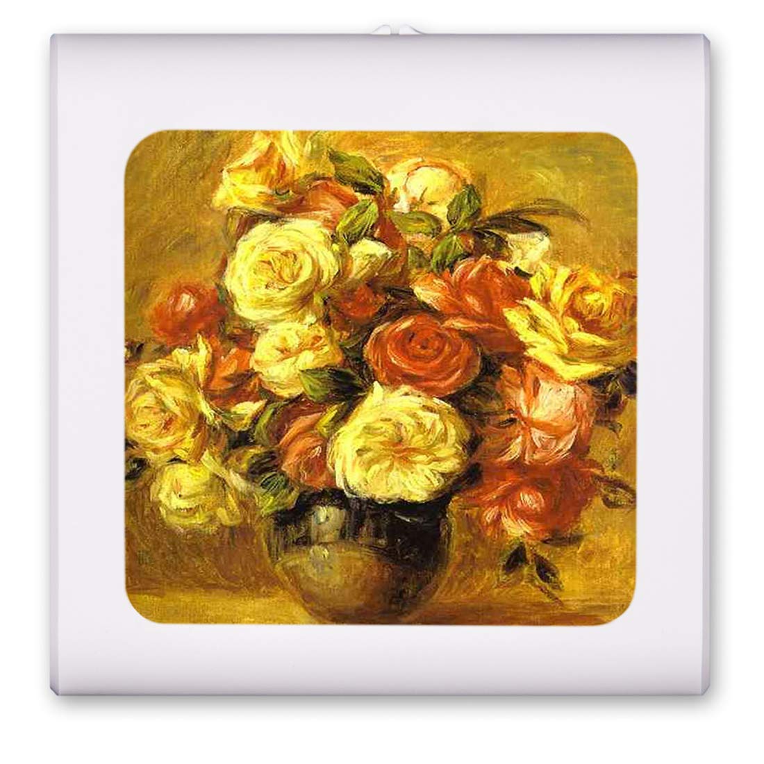 Dimmable LED Night Light with Auto On/Off Sensor - Adjustable Brightness & Warm White Light for Bathroom, Hallway, Nursery, Bedroom - Perfect for Nighttime Safety & Comfort (Renoir: Bouquet de Roses Design)