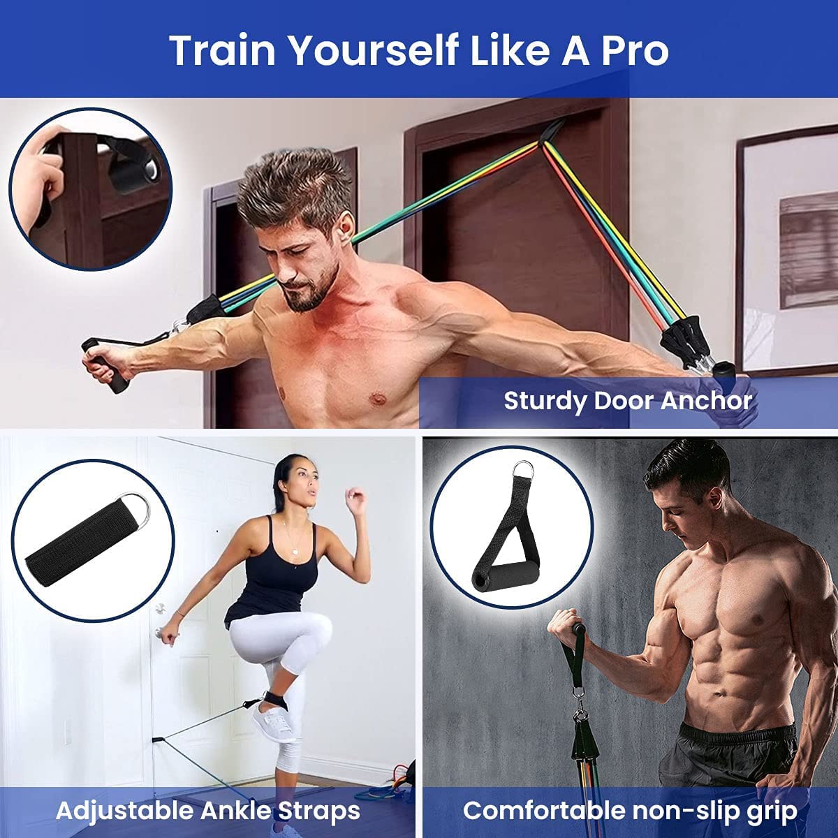ROMIX 11-Piece Exercise Resistance Bands Set for Men & Women - Stackable Tubes Up to 150 lbs with Foam Handles, Door Anchor & Ankle Straps - Perfect for Home Gym, Indoor/Outdoor Workouts, Strength Training & Physical Therapy